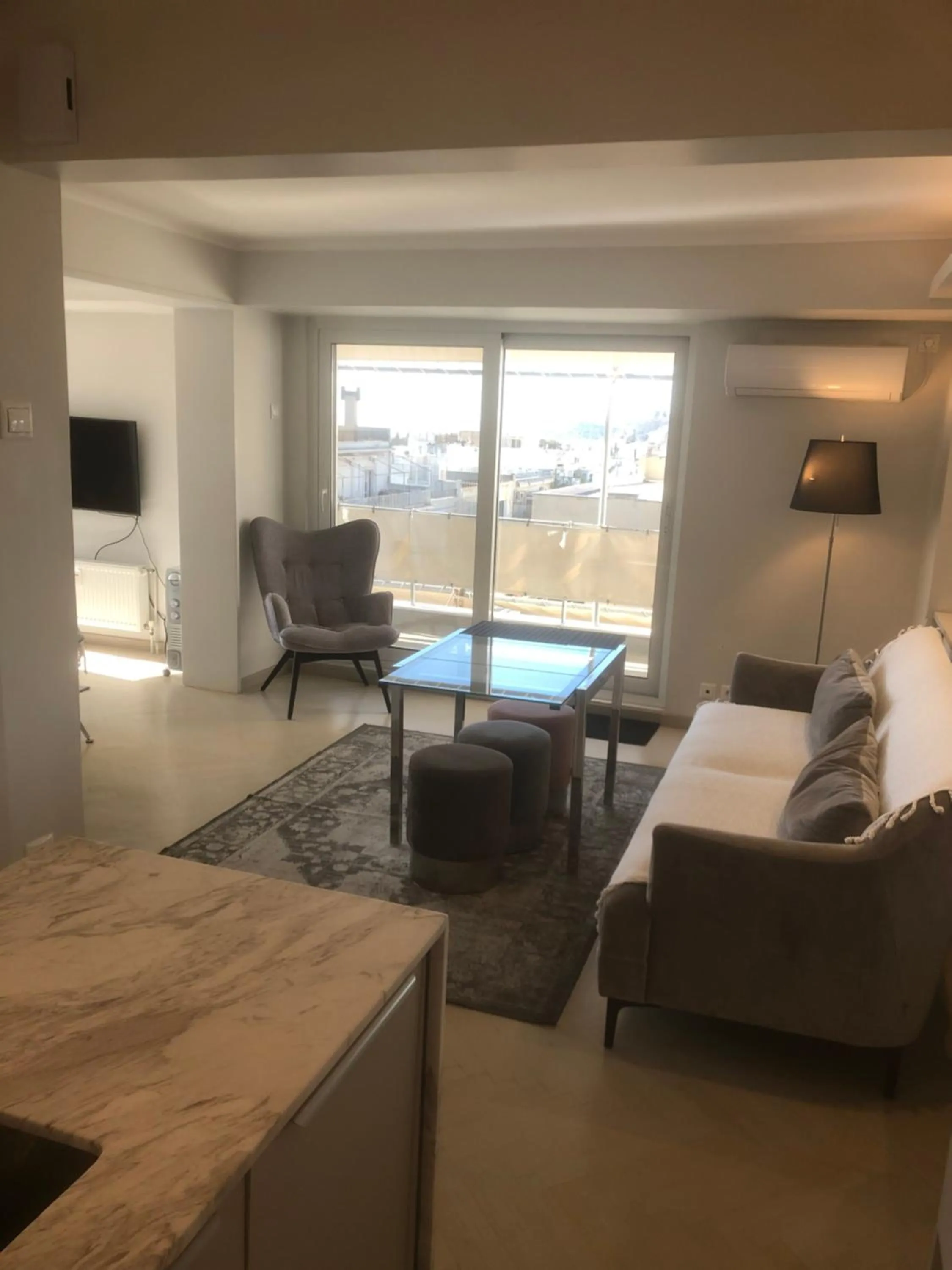 Living room, Bed in kolonaki Penthouse panoramic Acropolis view
