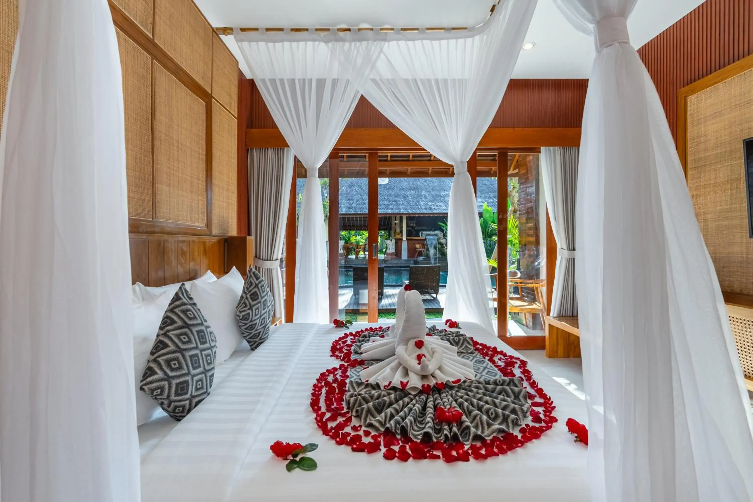 Decorative detail, Bed in Puri Andong Villa Decorative detail, Bed in Puri Andong Villa