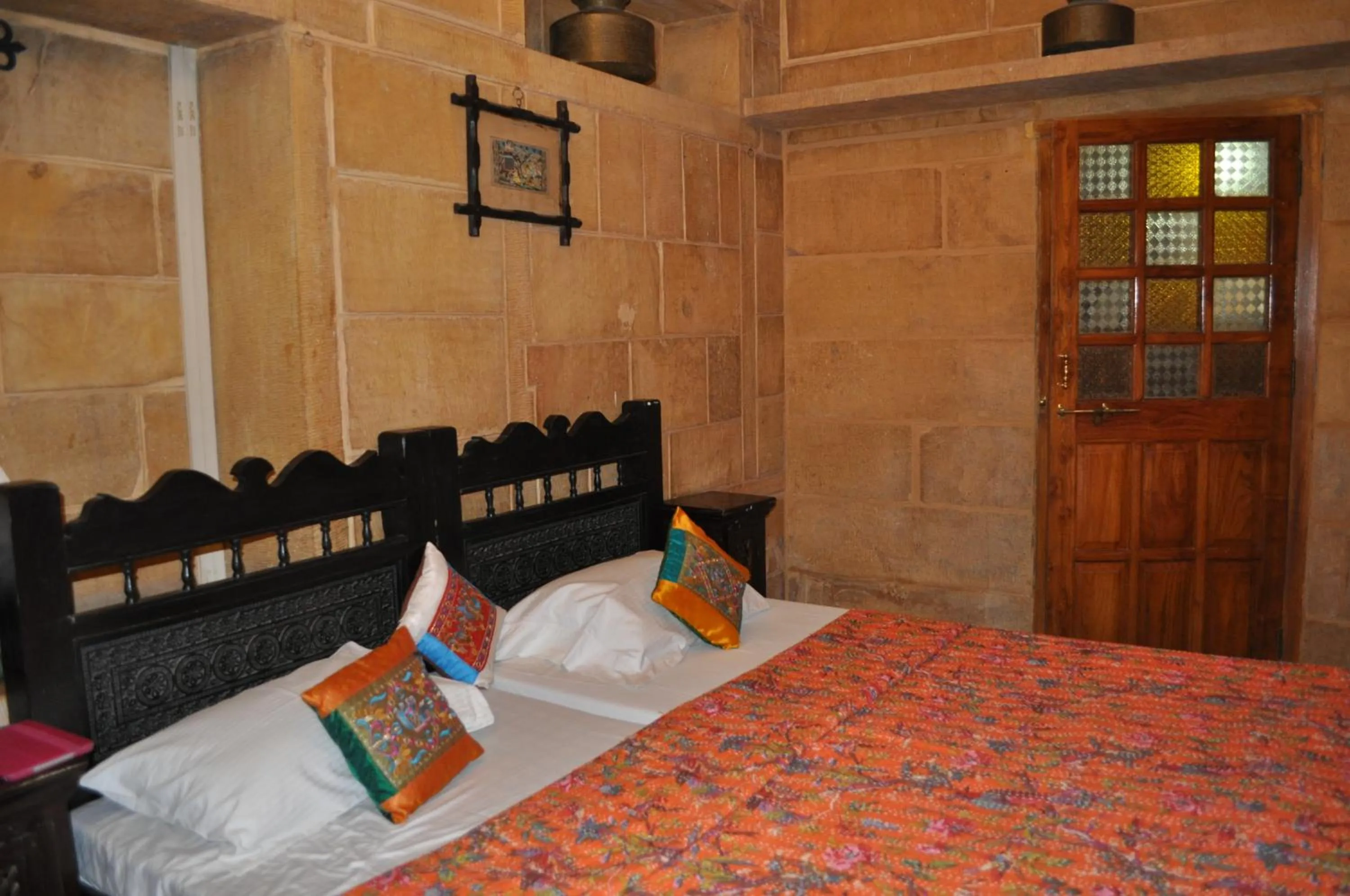 Decorative detail, Bed in Shahi Palace Hotel Jaisalmer