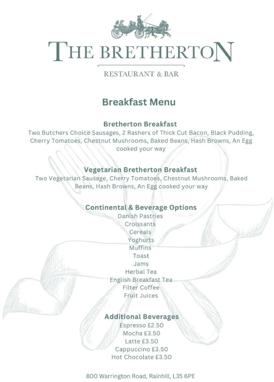 Continental breakfast in RainHill Hall Hotel