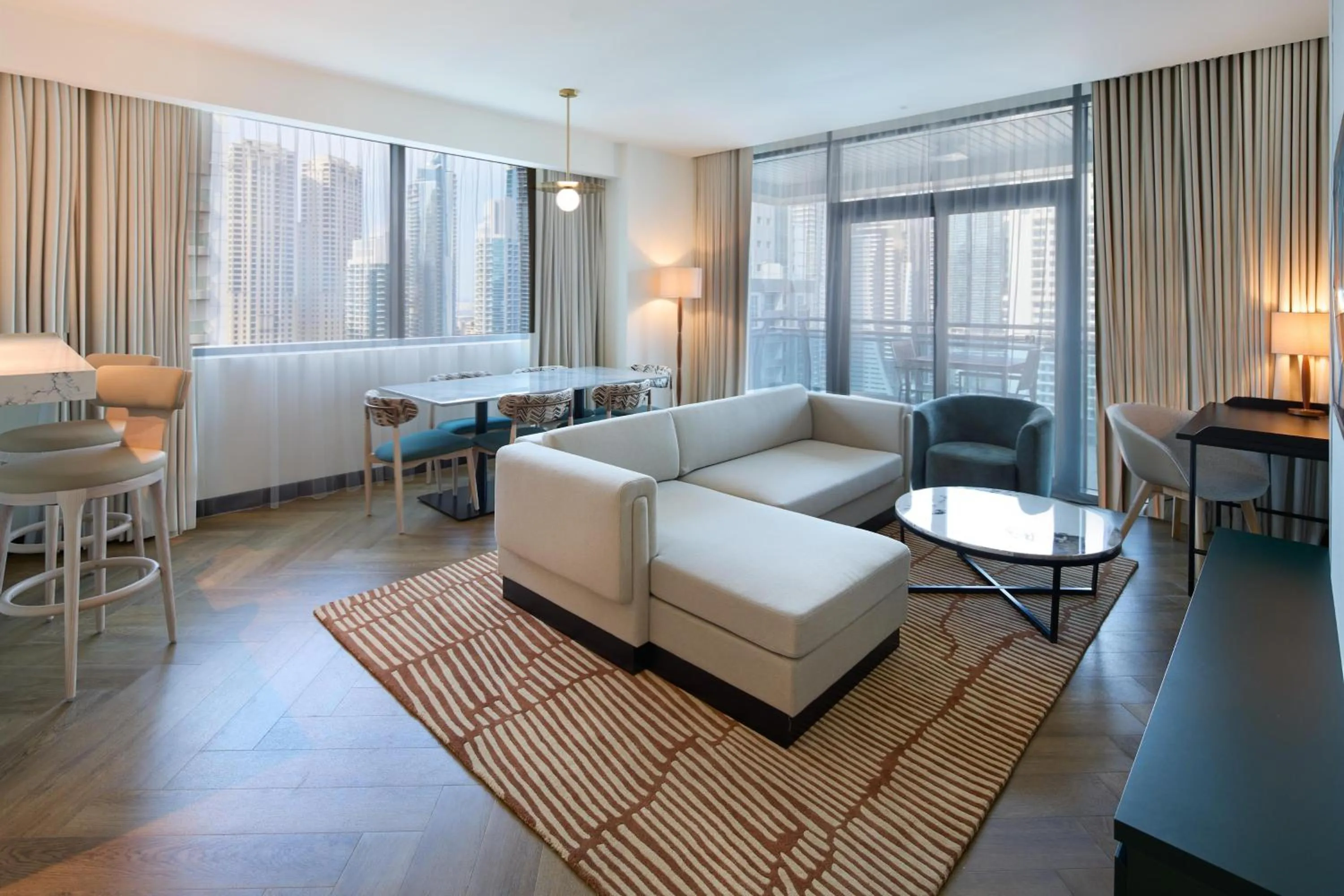 Living room, Bed in Radisson Blu Residence, Dubai Marina
