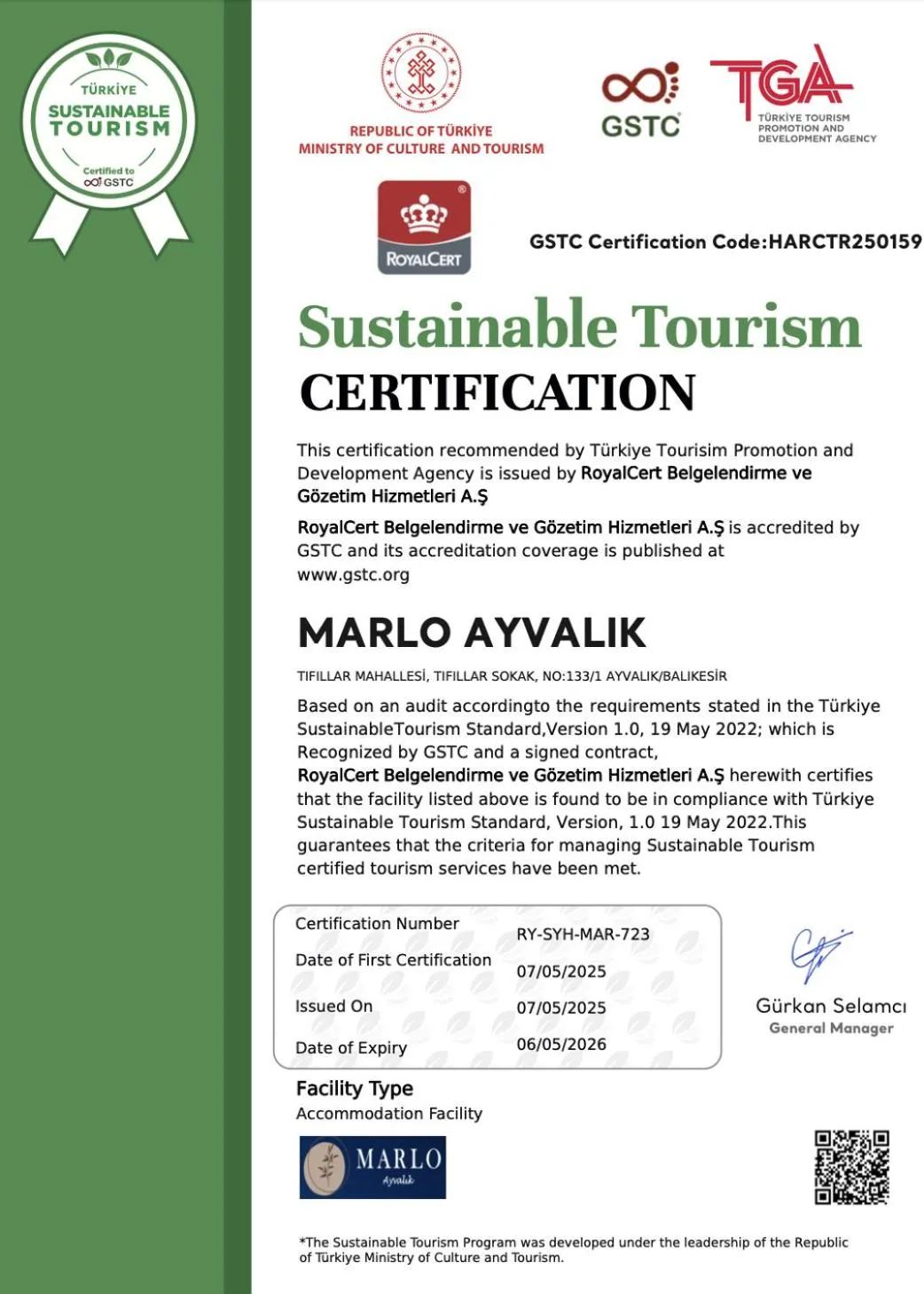 Certificate/Award in Marlo Ayvalık 12 Plus Adult Only