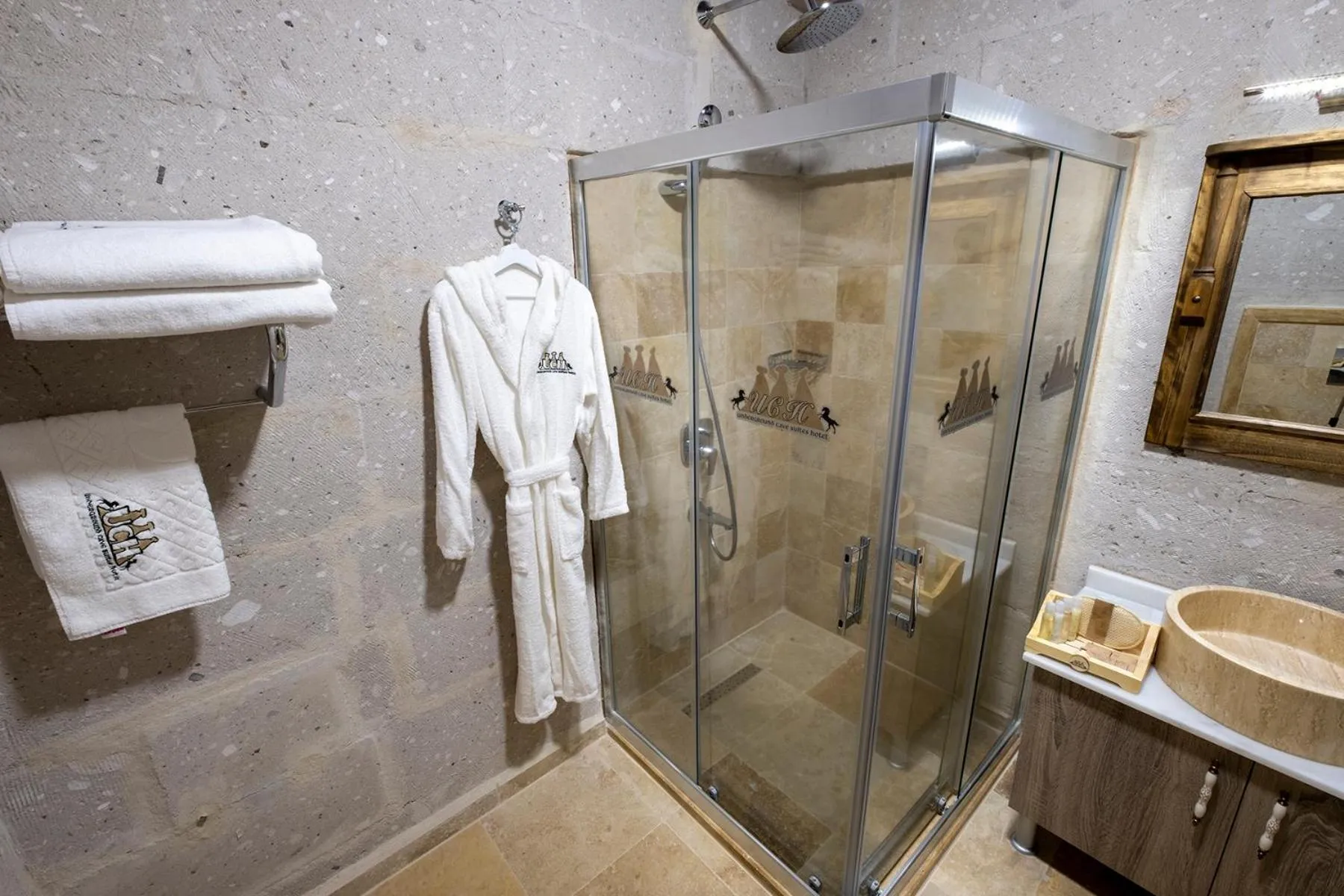 Shower in Underground Cave Suites Hotel