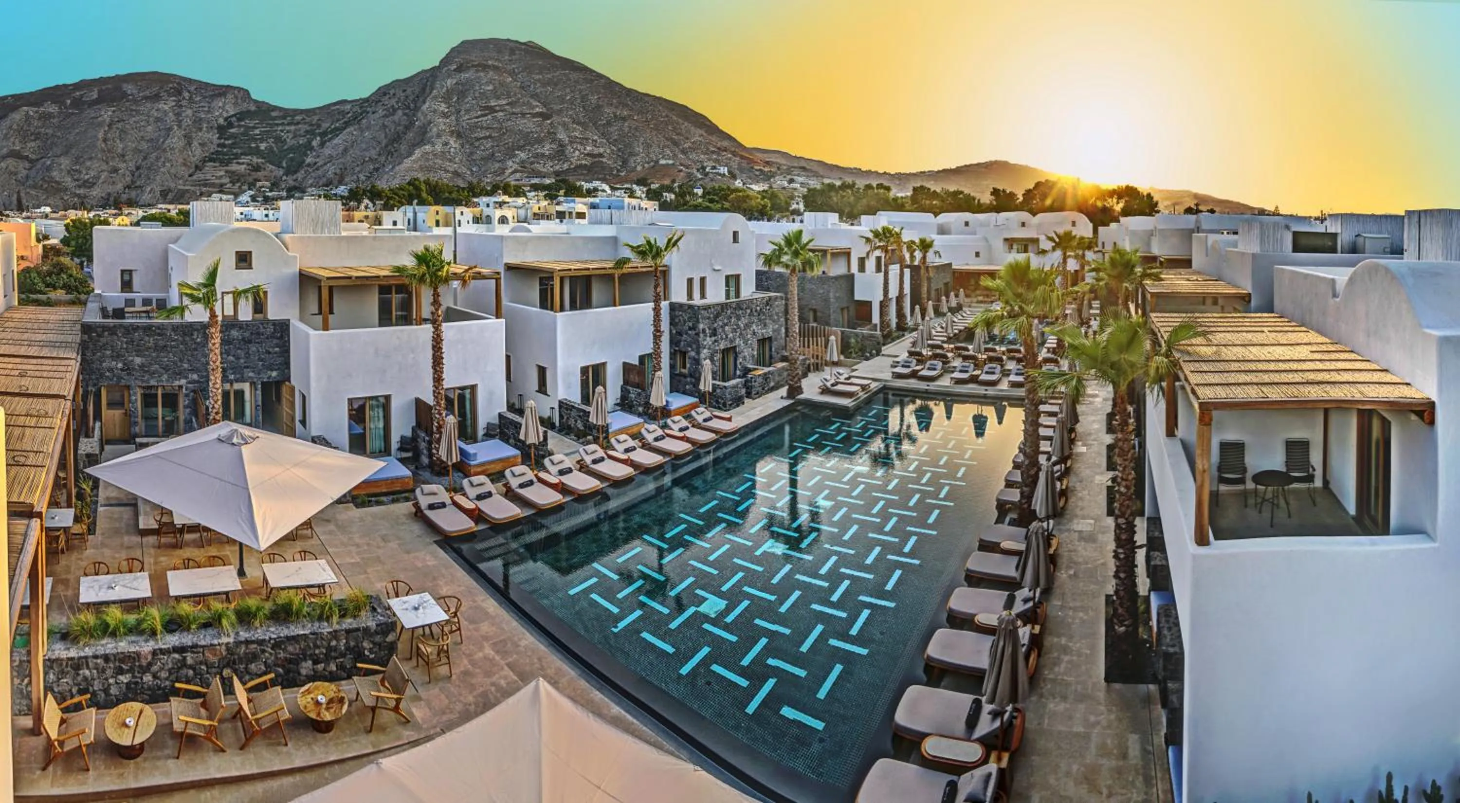 Pool view in Radisson Blu Zaffron Resort, Santorini