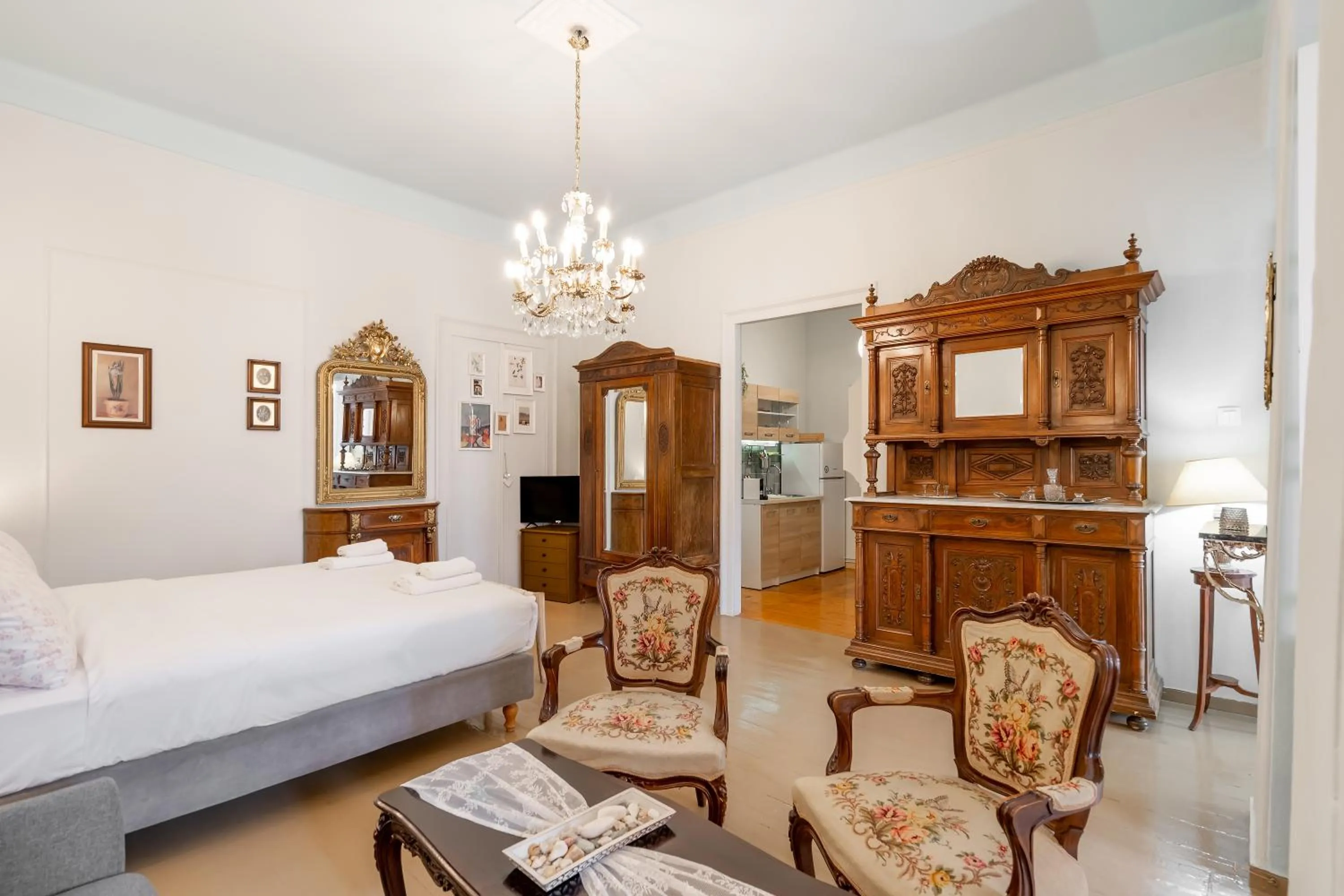 Bed in Neoclassical Mansion in Andros Town by Explore Andros