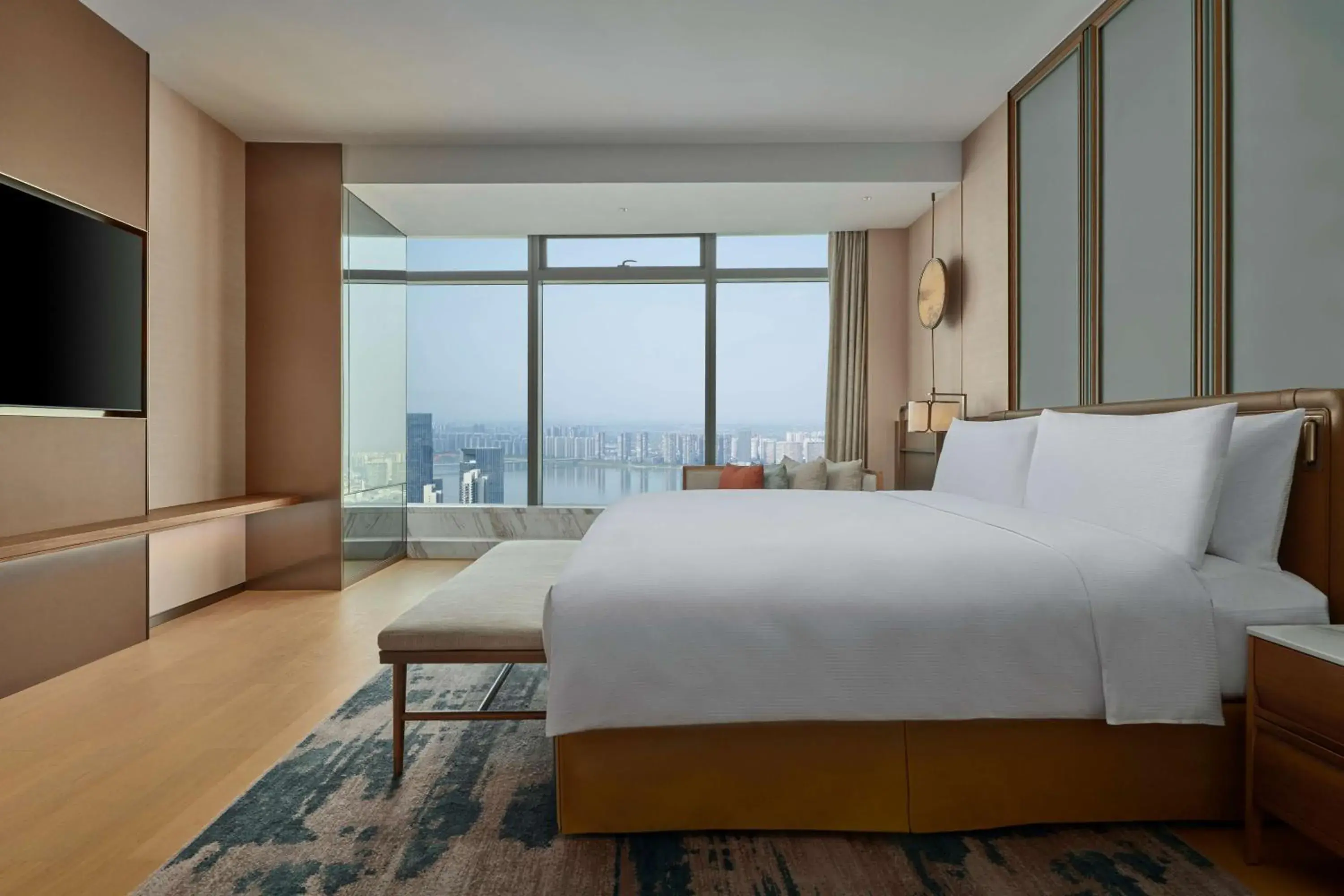 View (from property/room), Bed in Hilton Changsha Riverside View (from property/room), Bed in Hilton Changsha Riverside