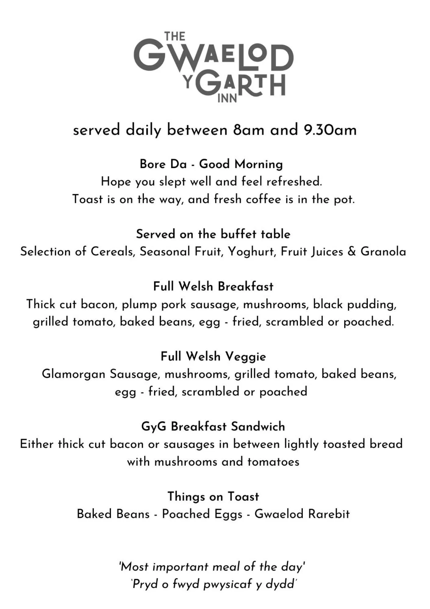 Breakfast in The Gwaelod y Garth Inn