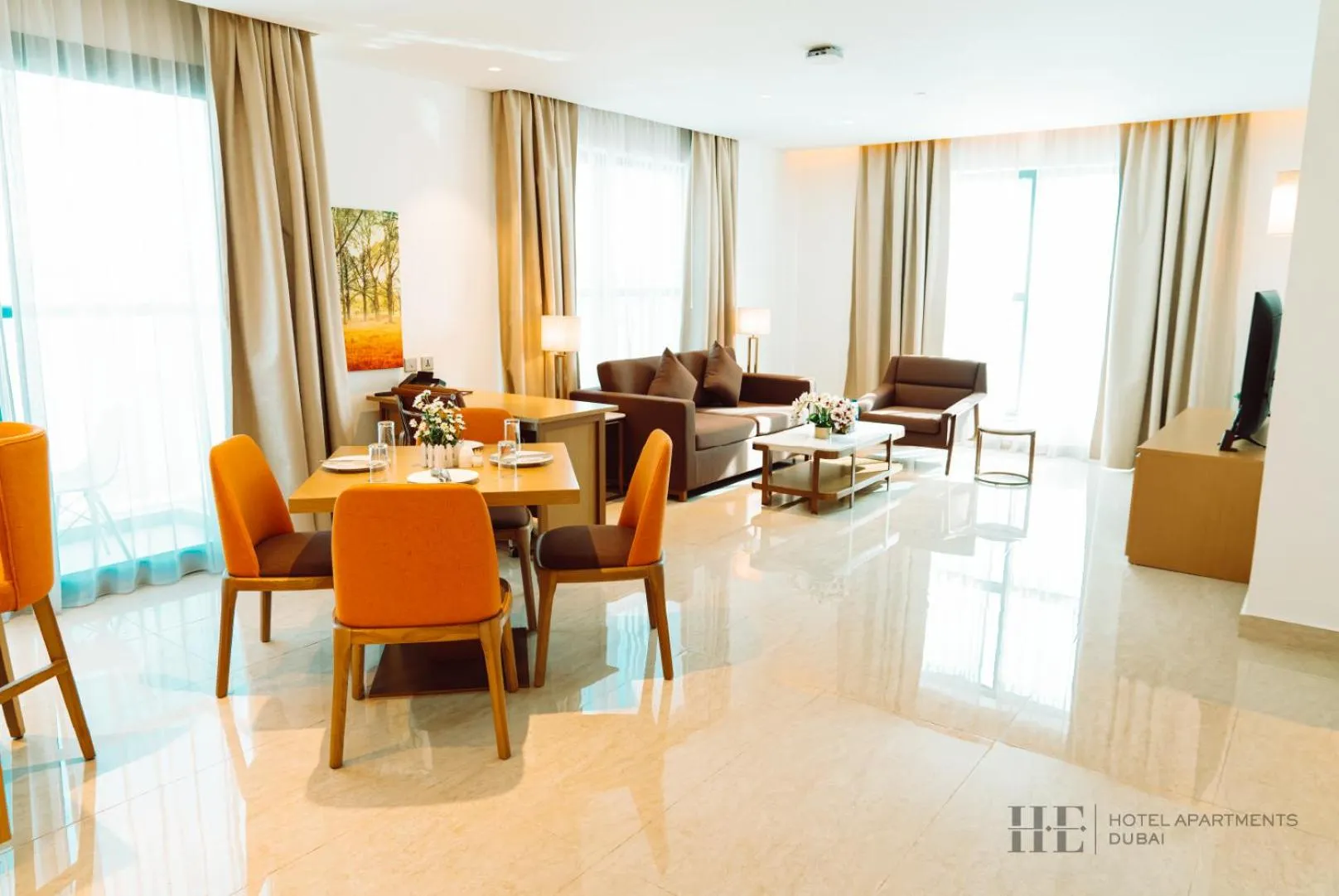 Living room in HE Hotel Apartments