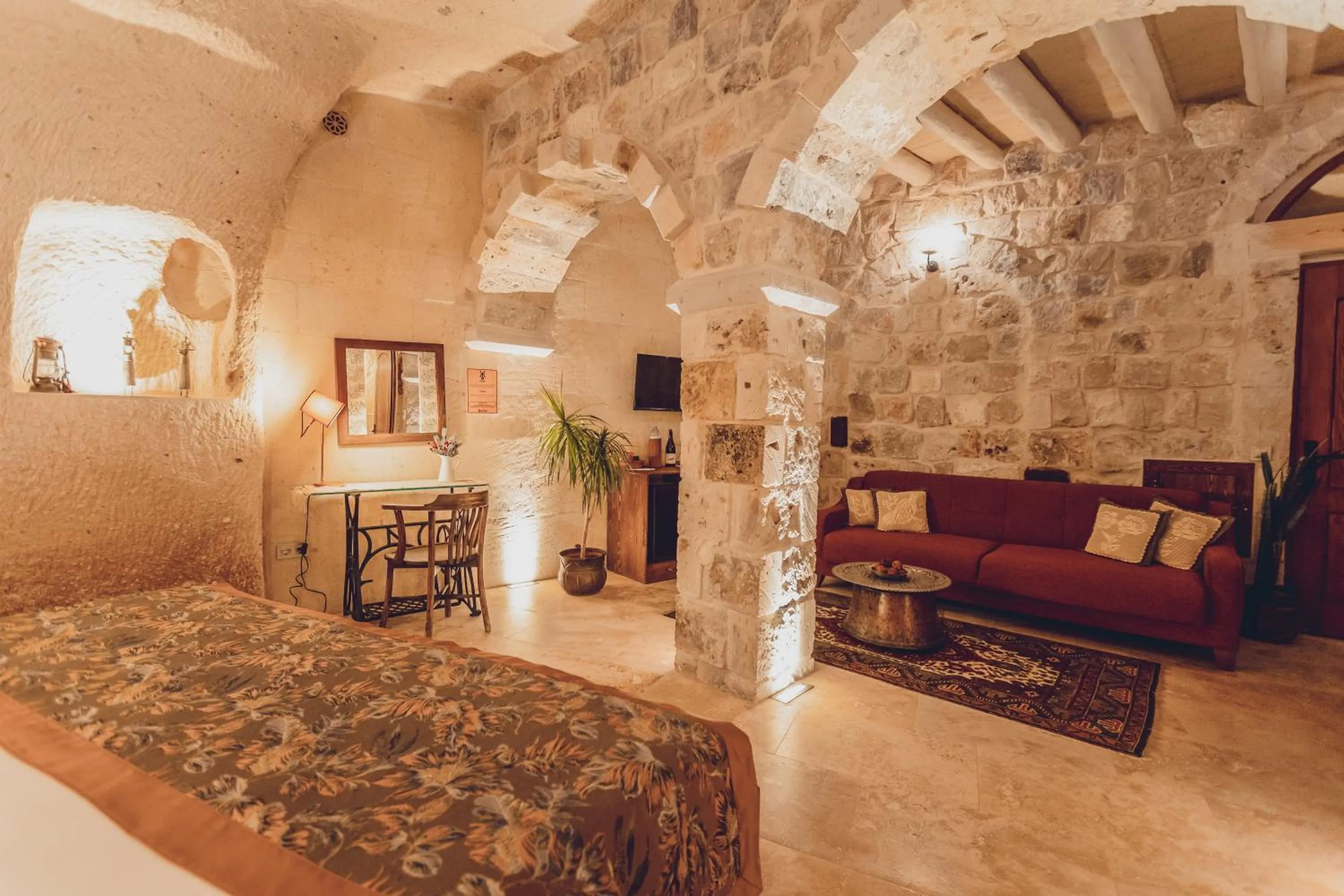Seating area, Bed in Peristyle Cave Cappadocia- Special Class