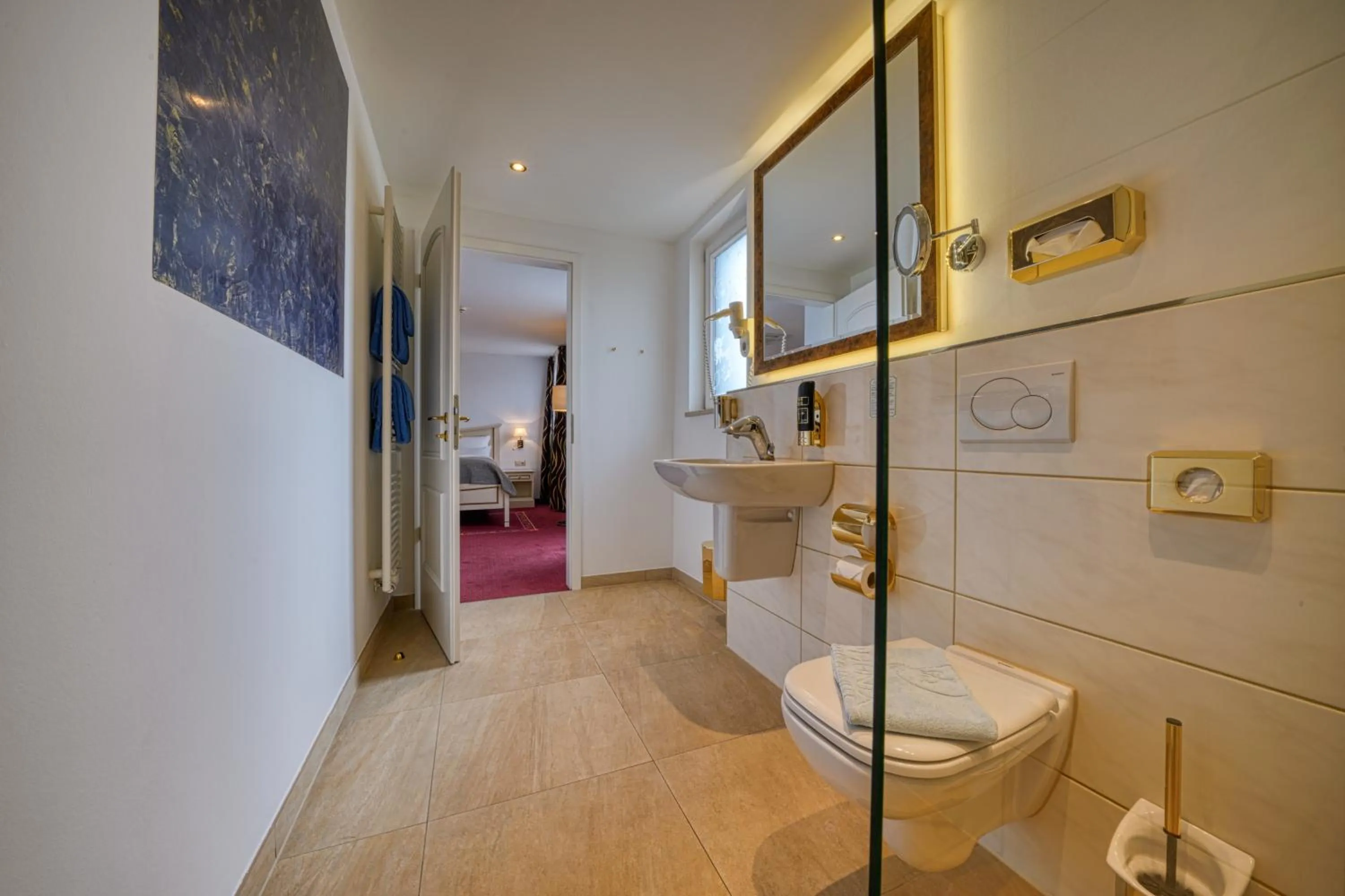 Bathroom, Bed in Hotel Seeblick Wismar