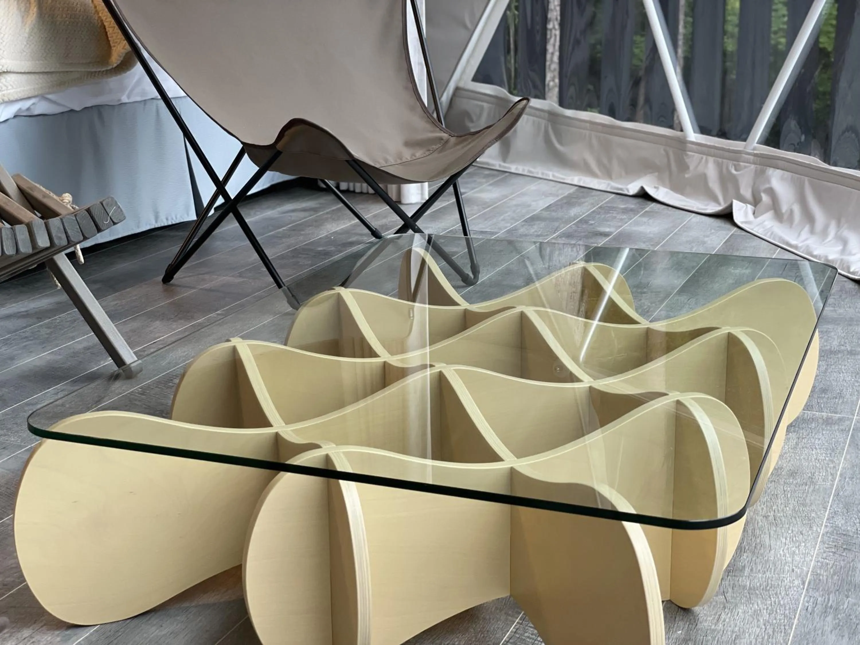 Seating area in TOCORO. Mt.Fuji CAMP&GLAMPING