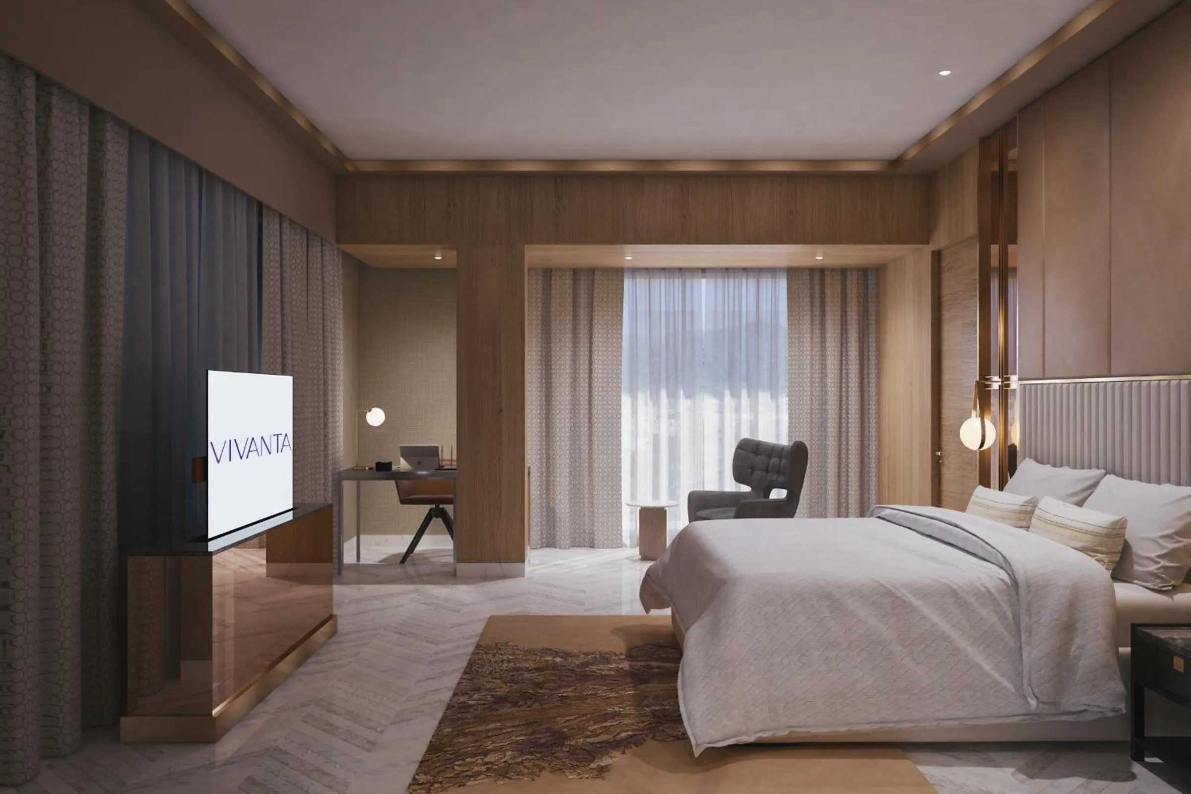 Bedroom, Bed in Vivanta Vijayawada, MG Road