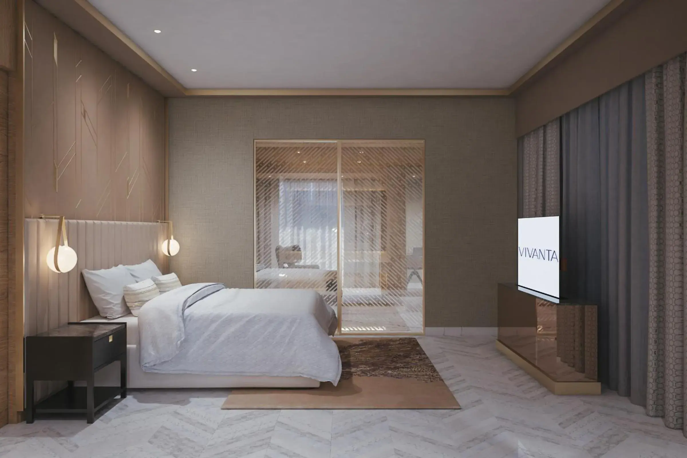 Bedroom, Bed in Vivanta Vijayawada, MG Road Bedroom, Bed in Vivanta Vijayawada, MG Road