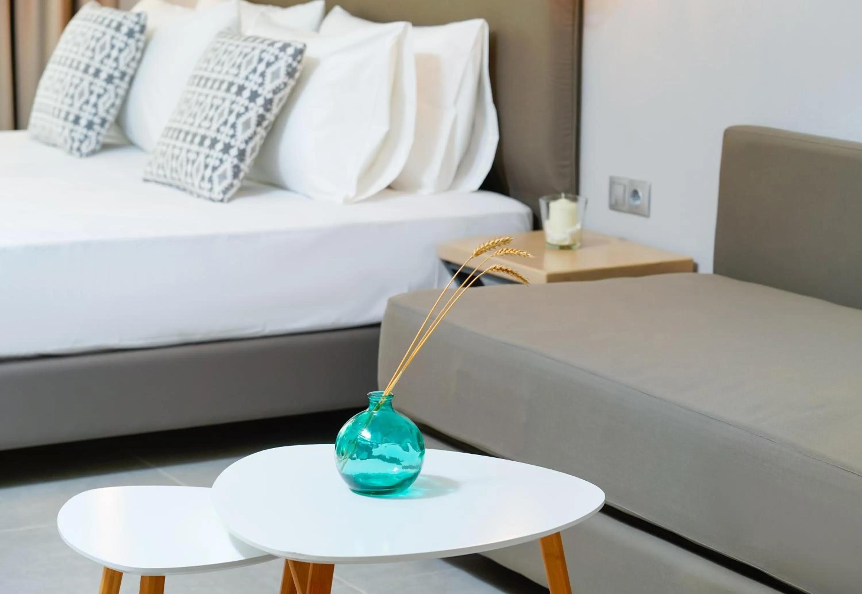 Bed in Aquamarine Luxury Rooms Thassos