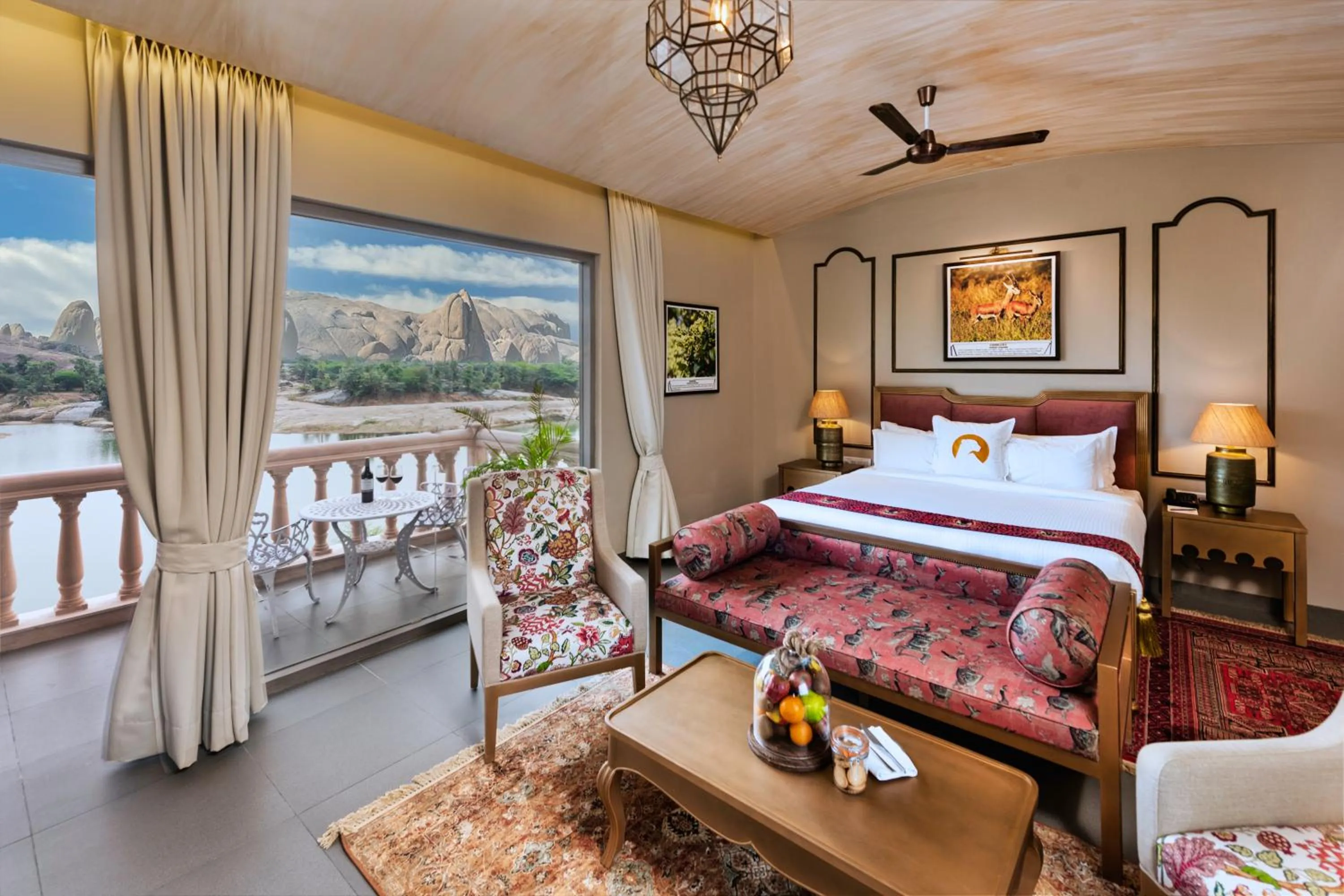 Bed in WelcomHeritage Cheetahgarh Resort & Spa