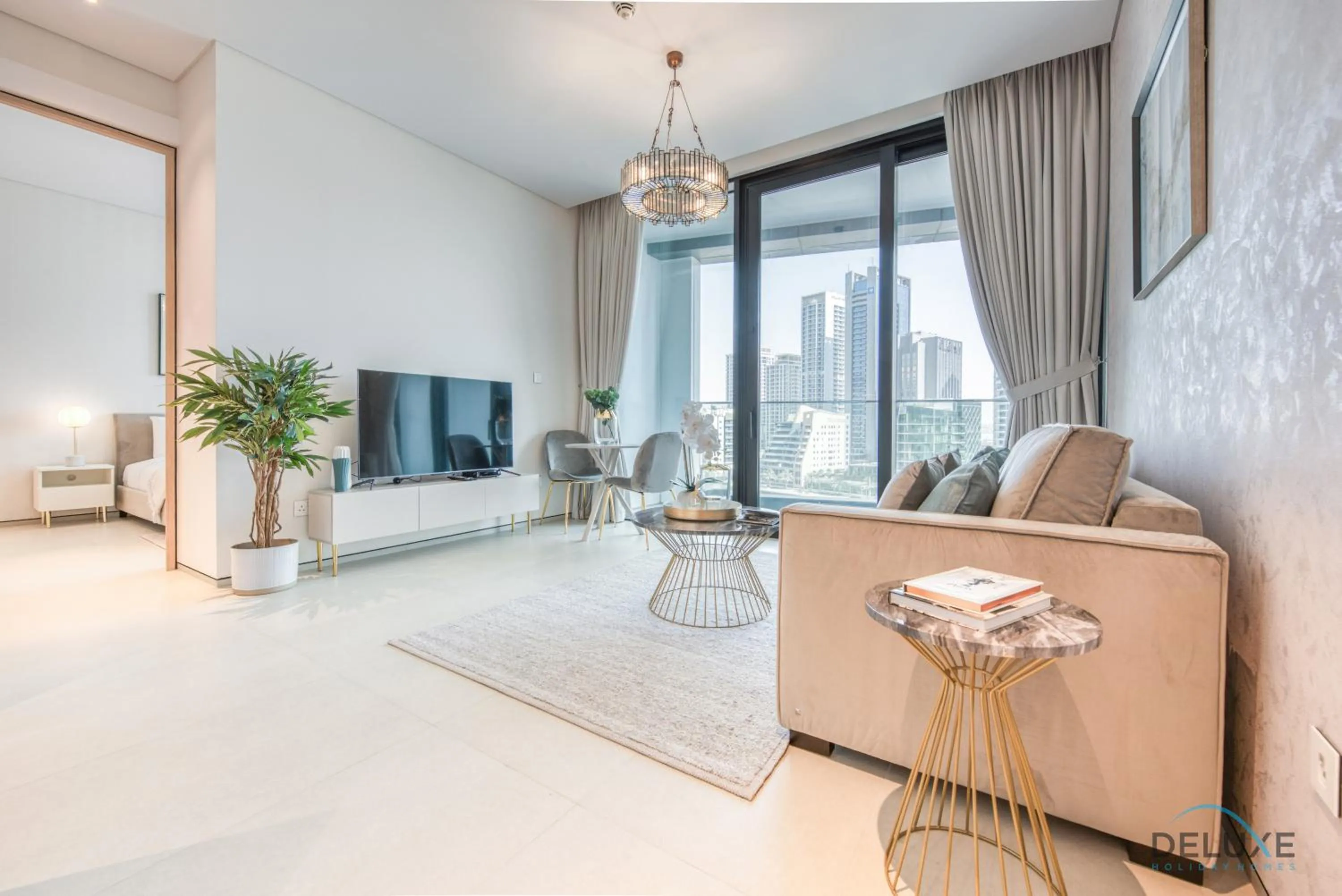 TV and multimedia in Exquisite 1BR at The Address Residences in JBR by Deluxe Holiday Homes