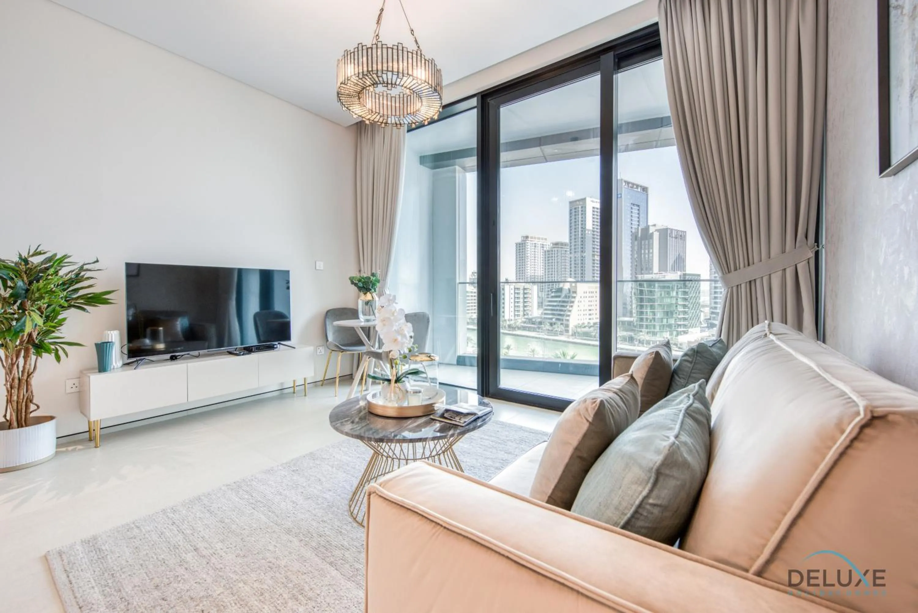 TV and multimedia in Exquisite 1BR at The Address Residences in JBR by Deluxe Holiday Homes