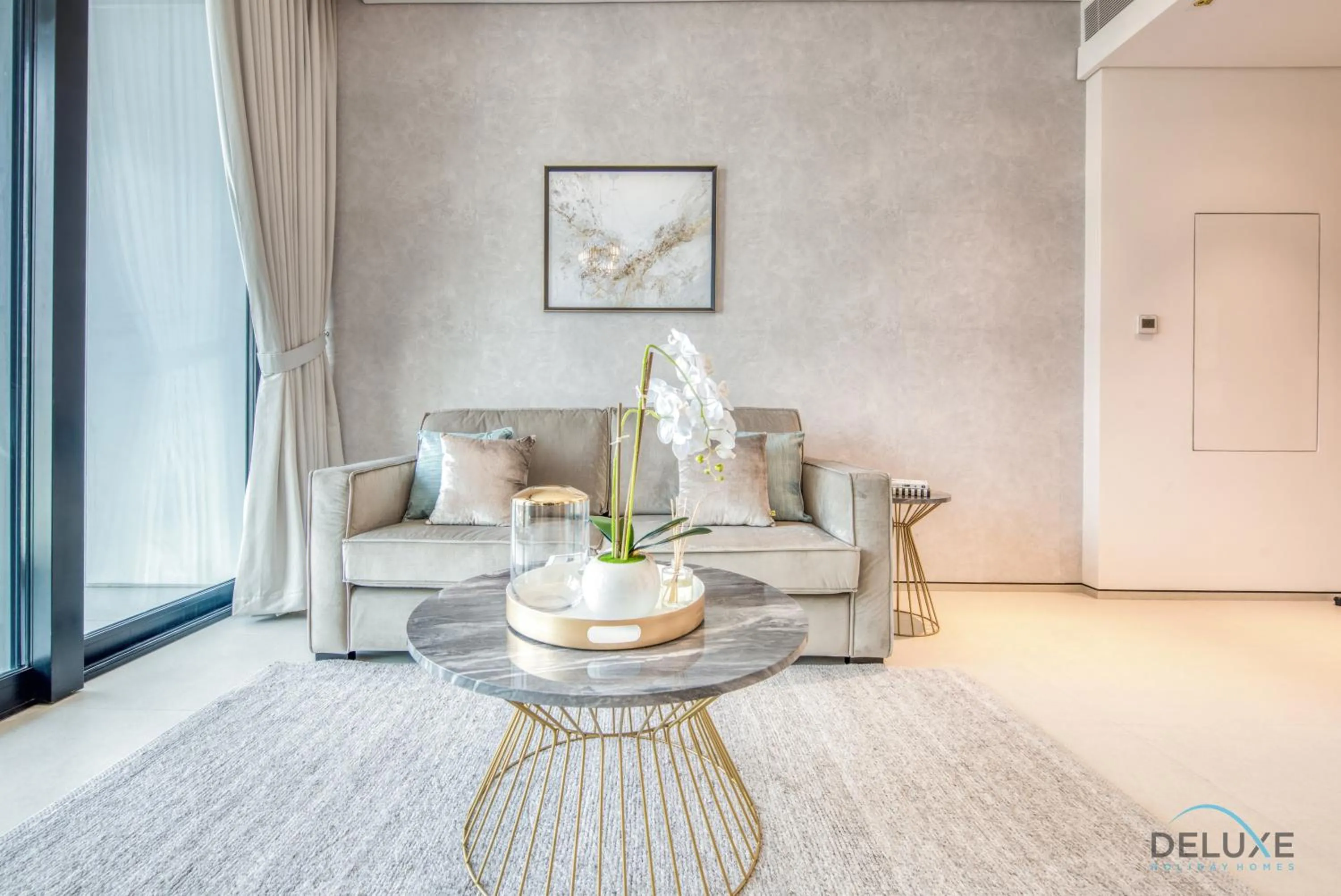 Living room in Exquisite 1BR at The Address Residences in JBR by Deluxe Holiday Homes