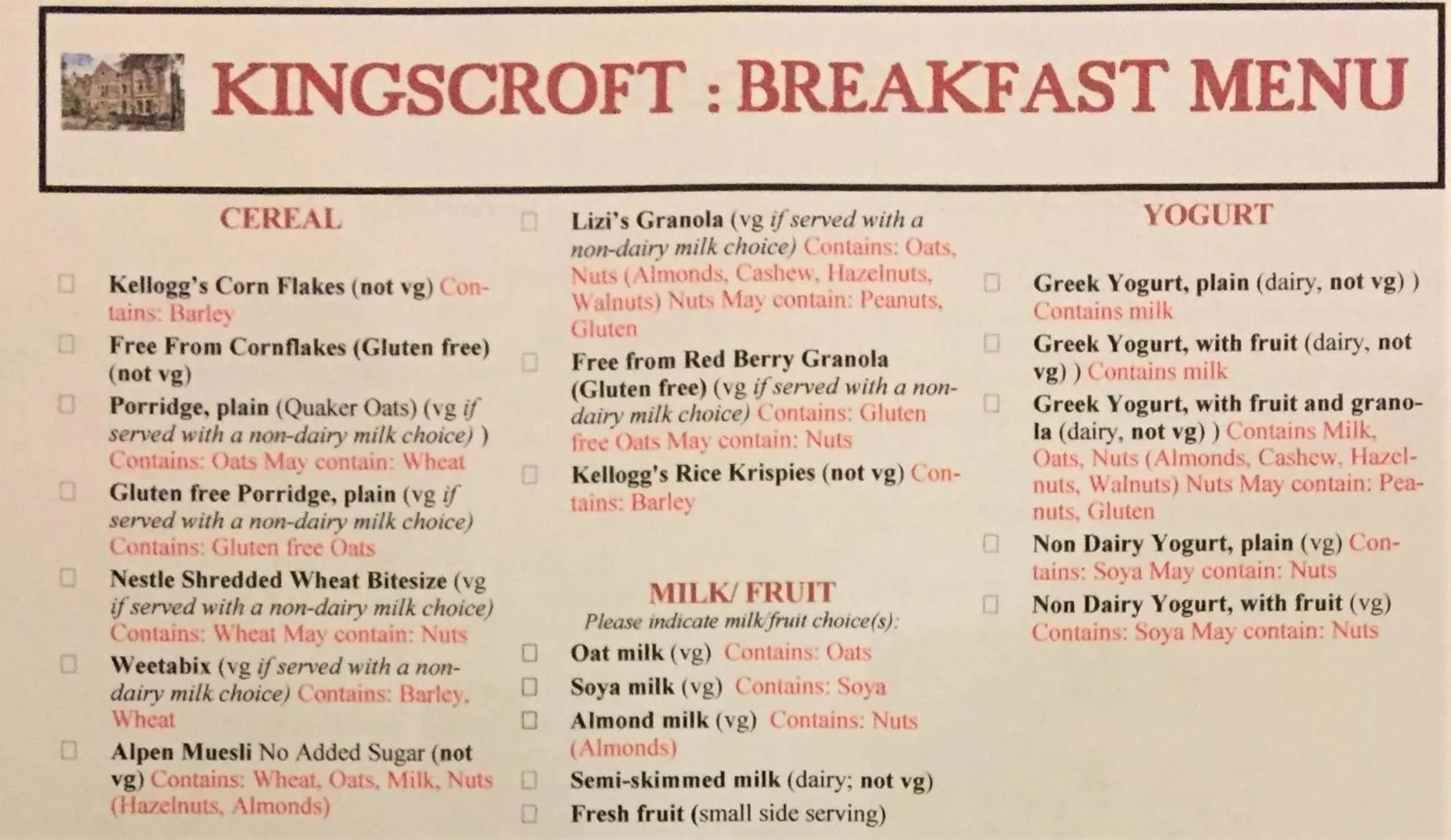 Food and drinks in Kingscroft