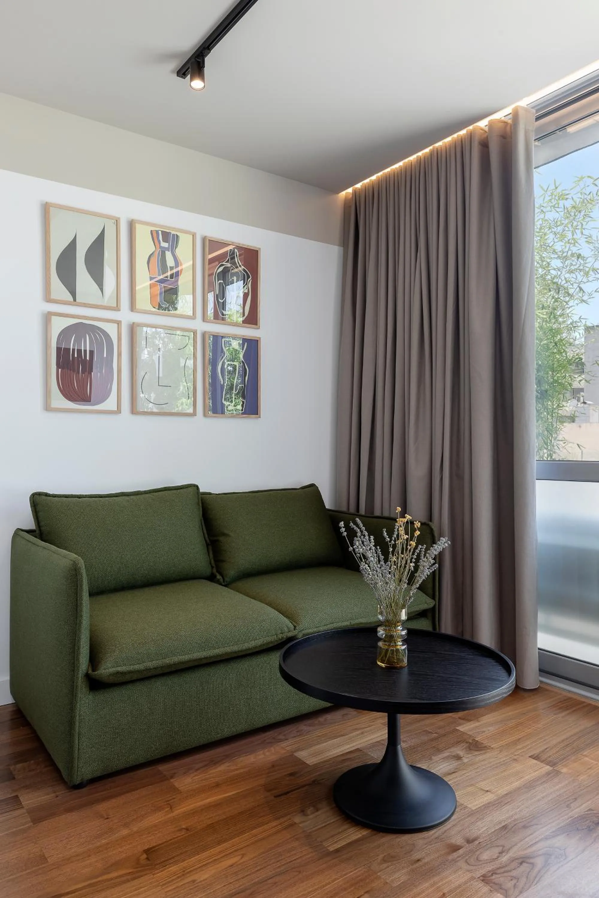 Living room in The Athenians Art Apartments