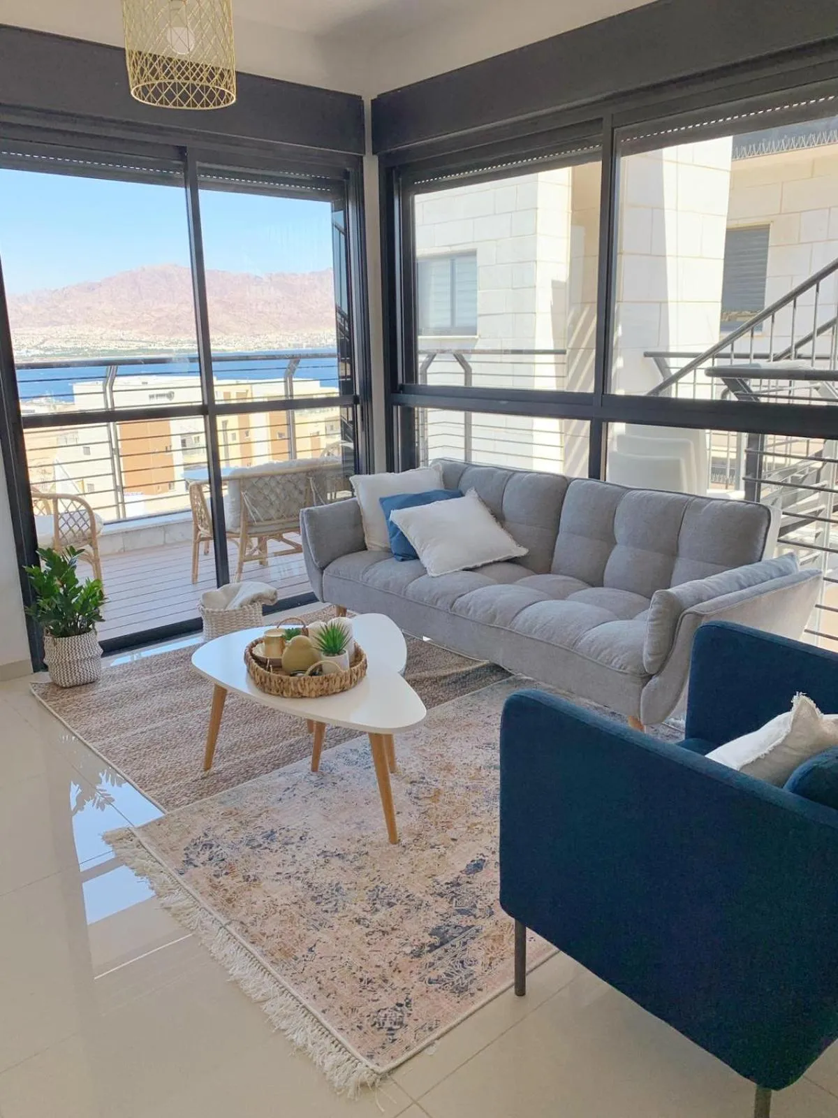 Living room in Sea view penthouse Private rooftop jacuzzi