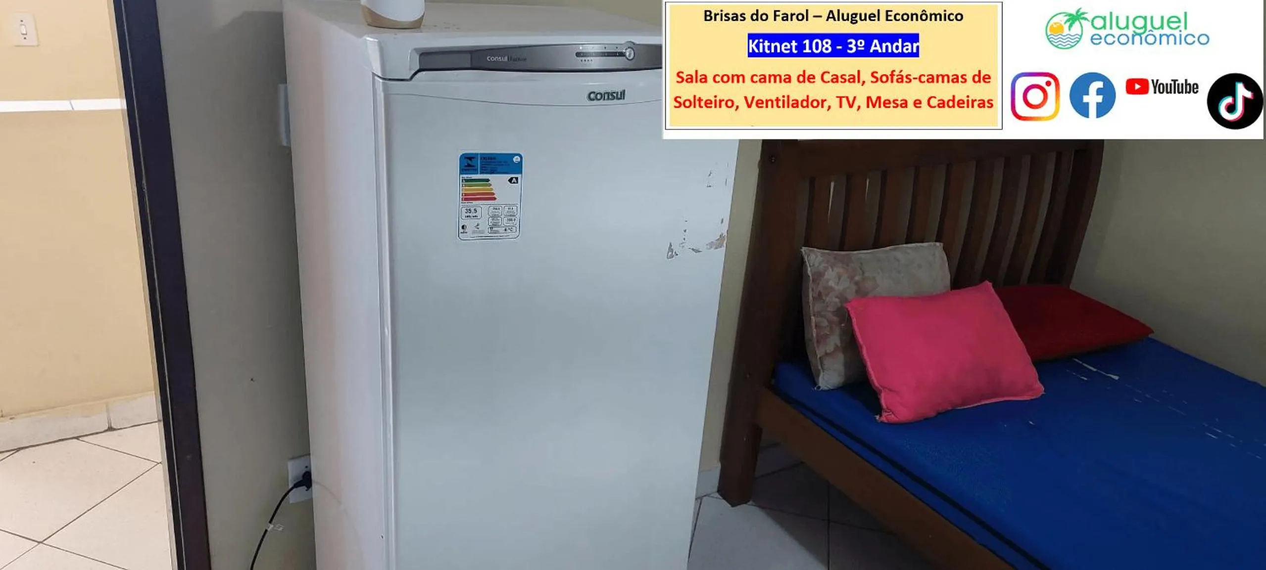 Kitchen or kitchenette, Bed in Arraial do Cabo - Brisas do Farol - Aluguel Econômico