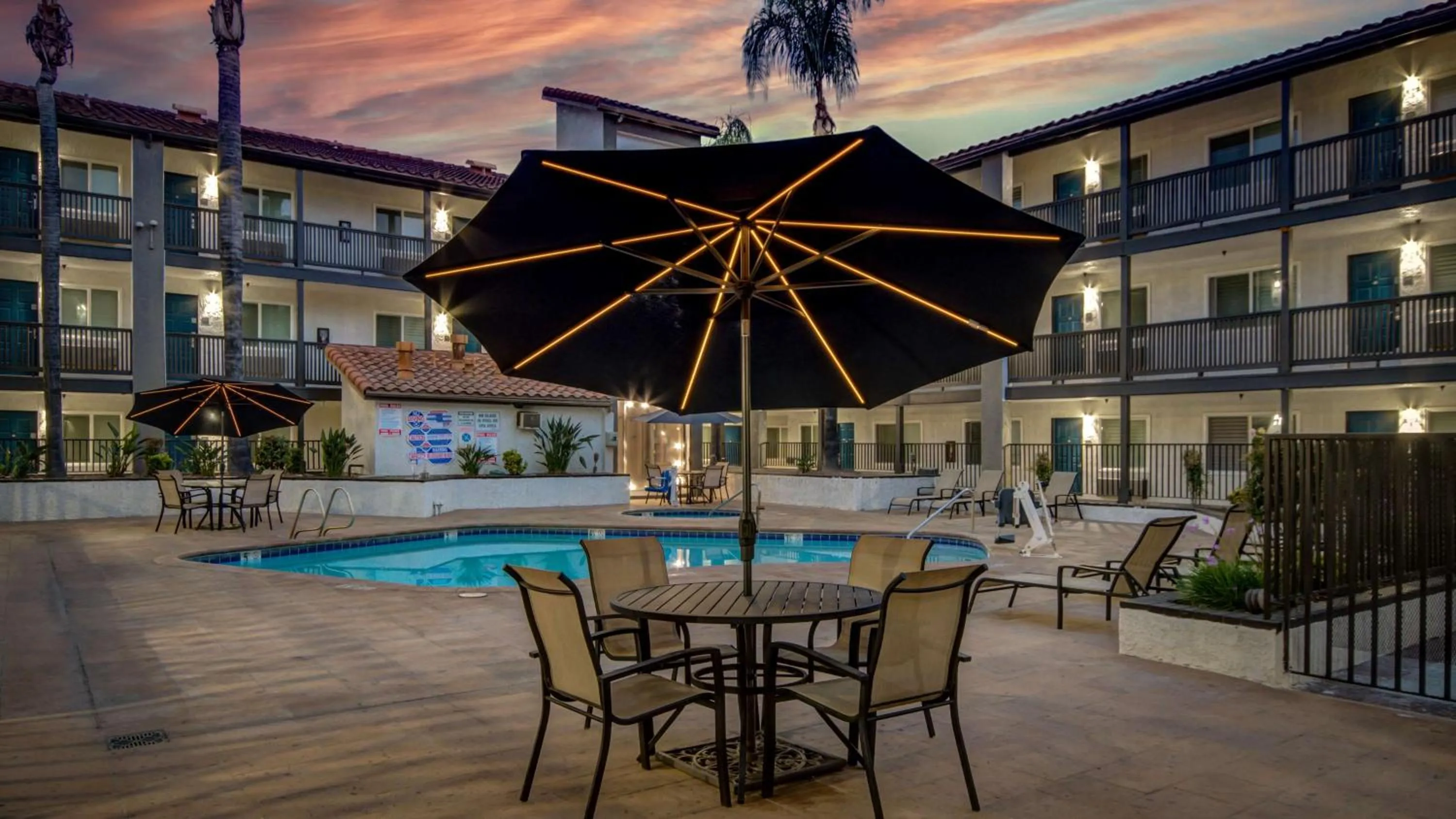 Pool view in Studio 6 Ontario CA Convention Center Airport