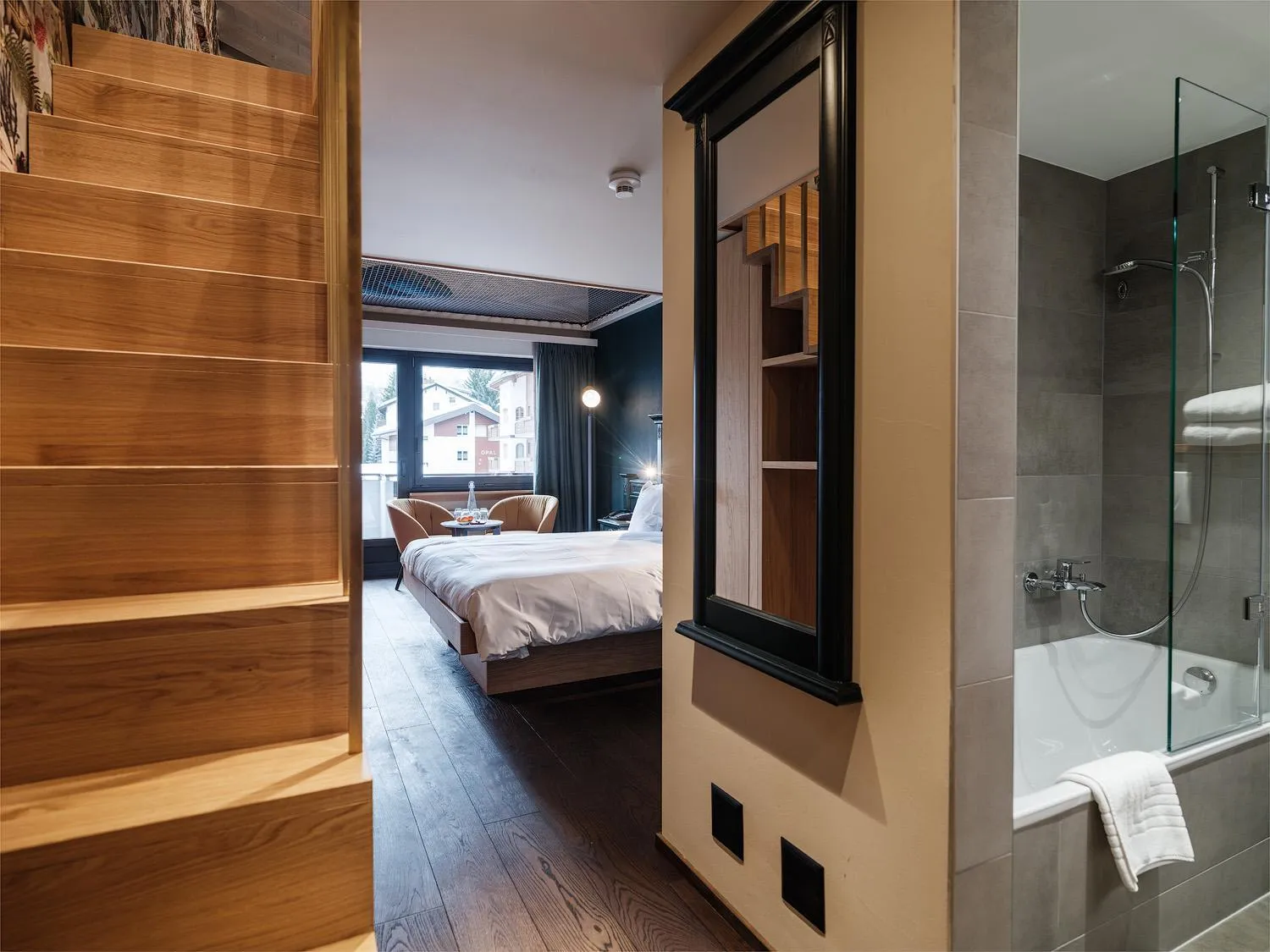 Shower, Bed in National Zermatt - Matterhorn Views, Sunnegga Gateway & SPA