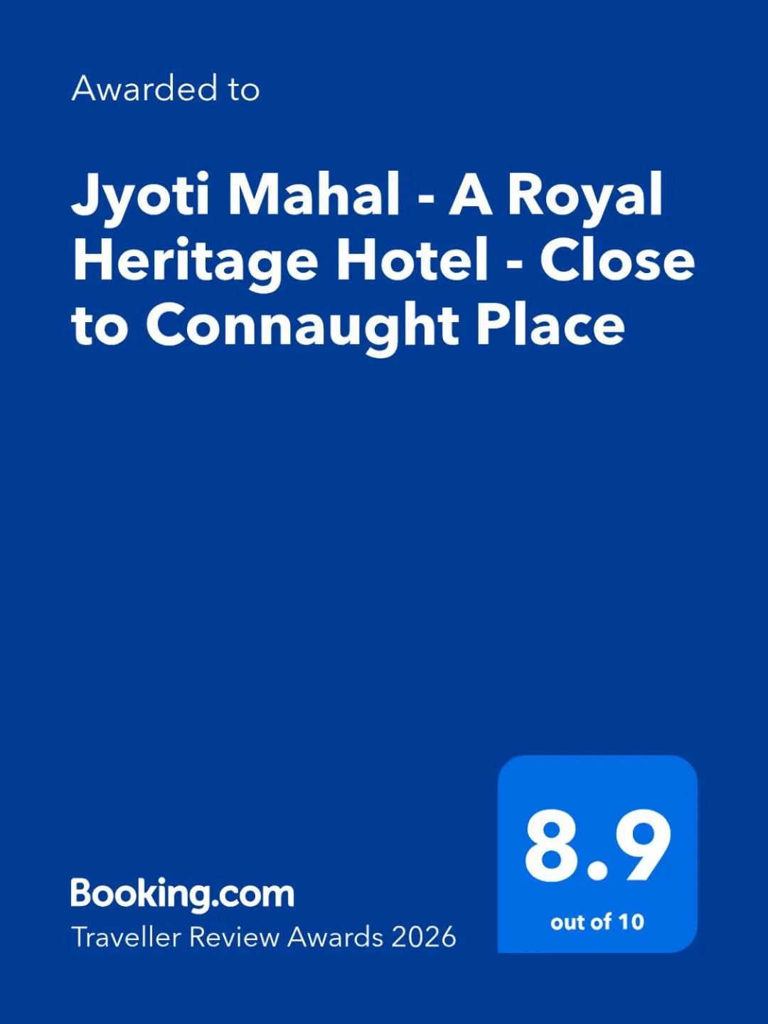 Certificate/Award in Jyoti Mahal - An Award Winning Royal Heritage Hotel - Close to Connaught Place