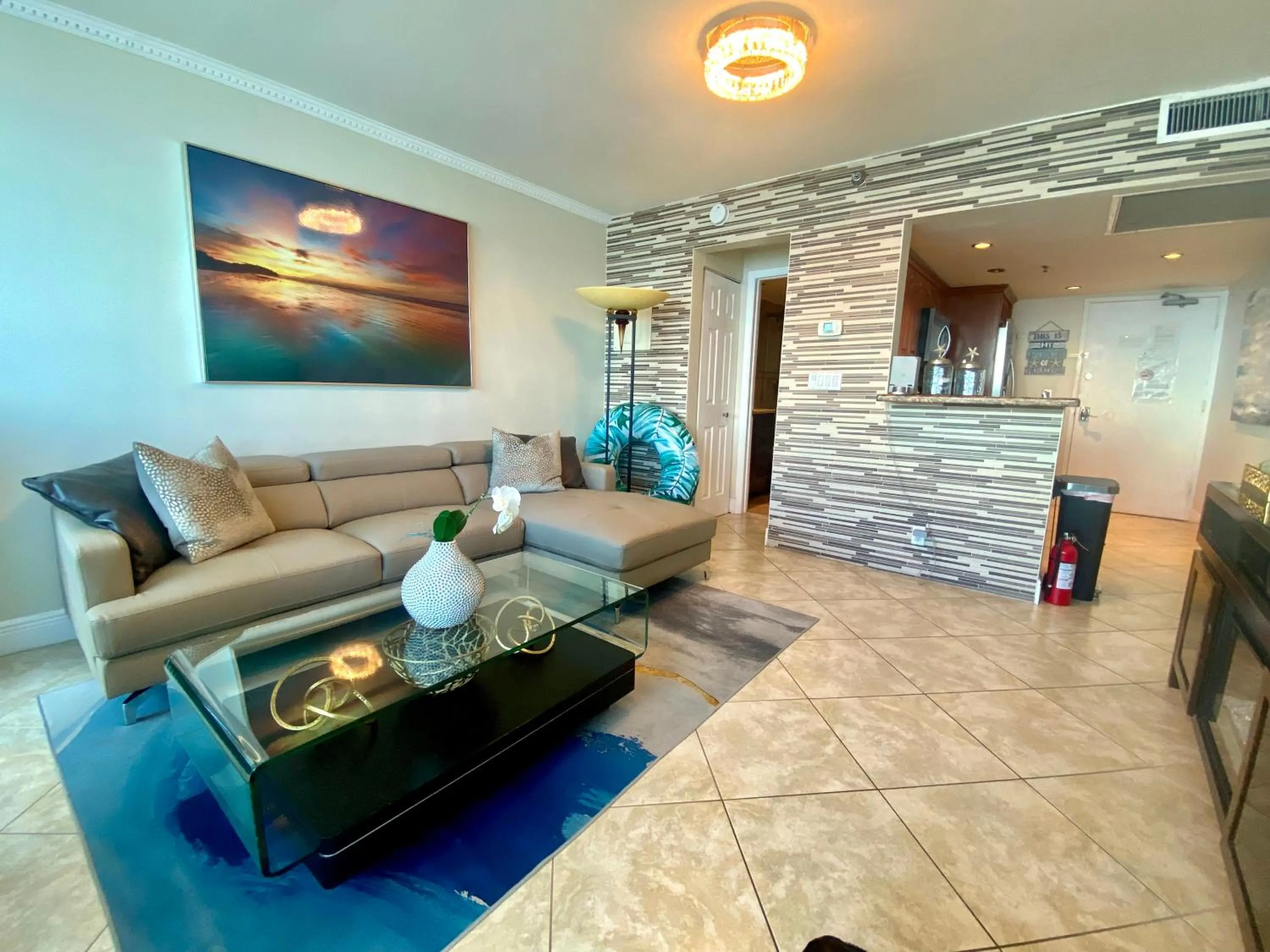 Living room in Castle Beach Resort Condo - Panoramic Large Penthouse or Deluxe 1 BR Direct Ocean View and beach access- Updated-Free parking-