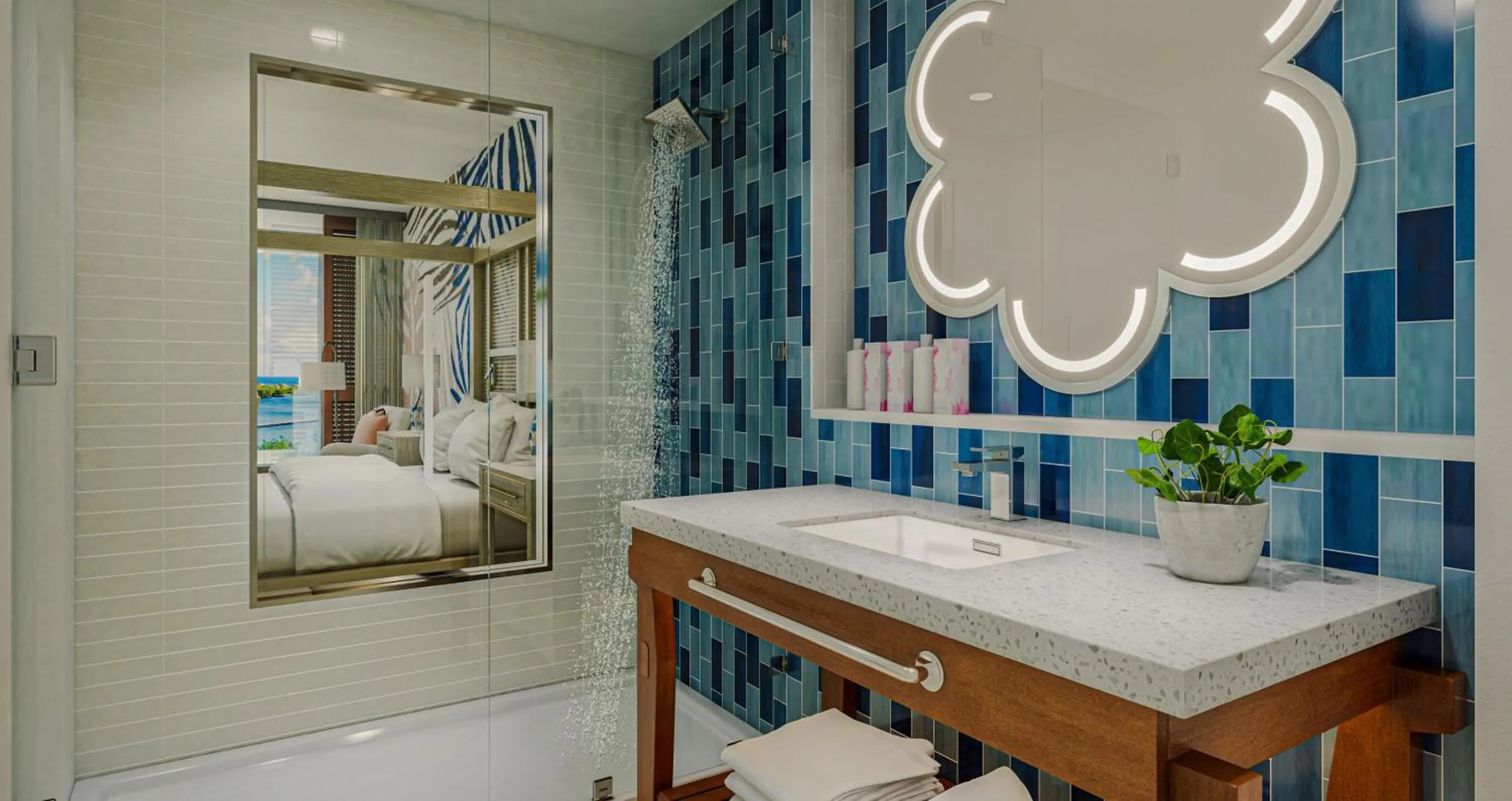 Bathroom, Bed in Sandals Royal Curacao All Inclusive Couples Only