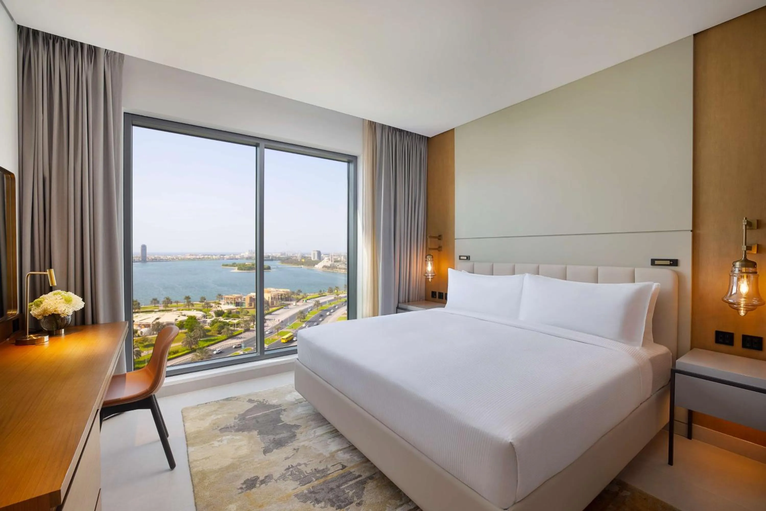 View (from property/room), Bed in DoubleTree by Hilton Sharjah Waterfront Hotel And Residences