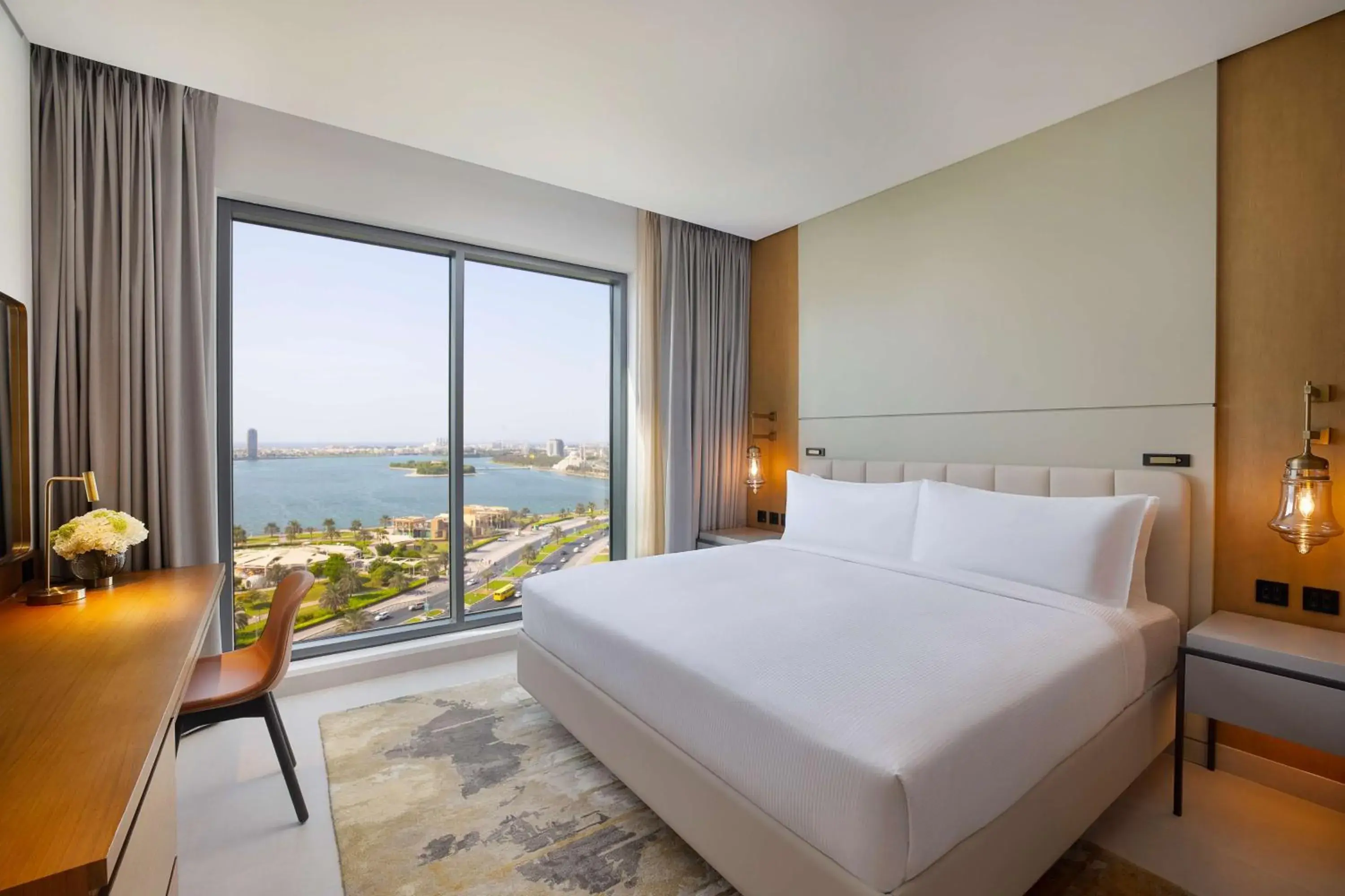 View (from property/room), Bed in DoubleTree by Hilton Sharjah Waterfront Hotel And Residences View (from property/room), Bed in DoubleTree by Hilton Sharjah Waterfront Hotel And Residences
