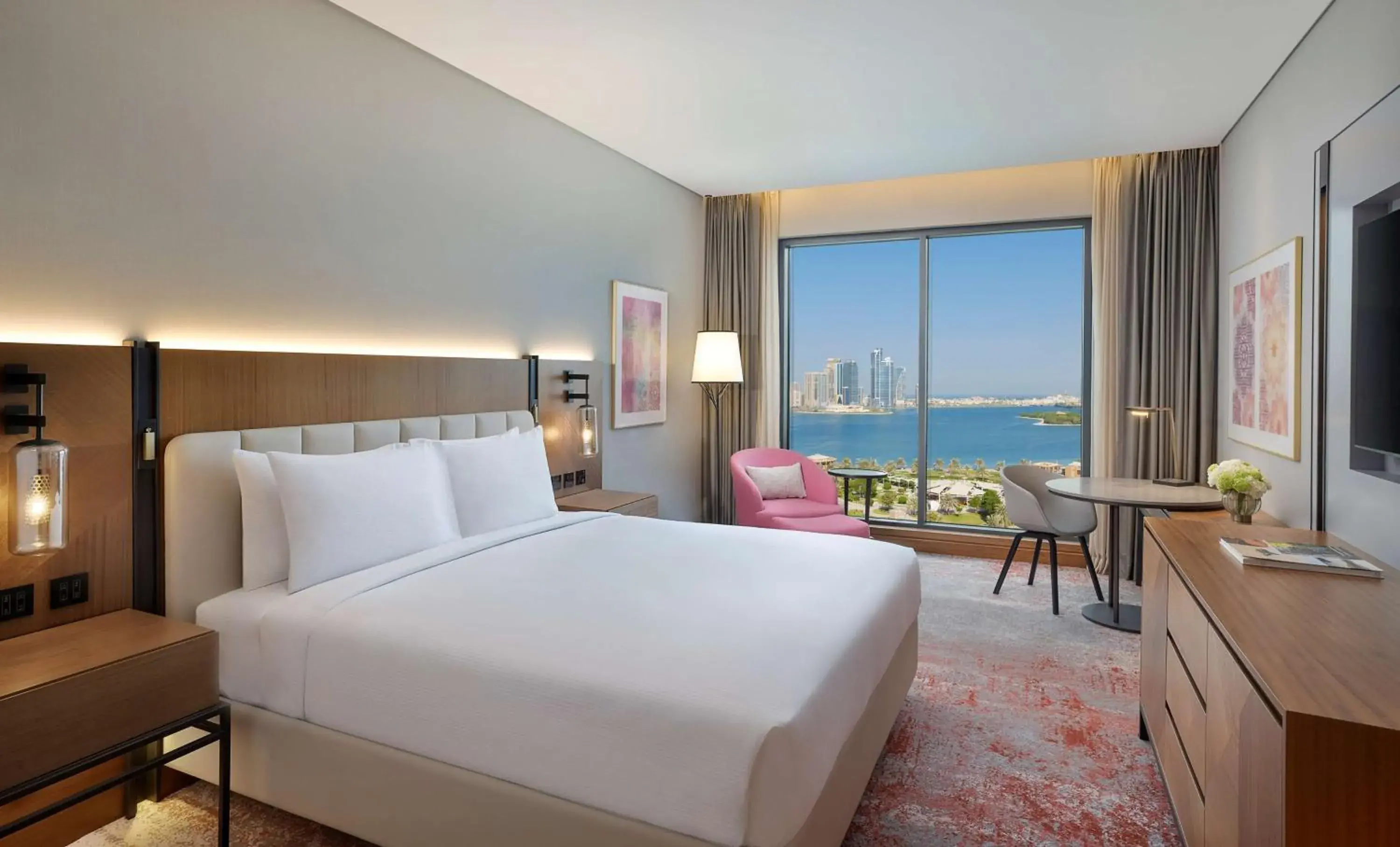 View (from property/room), Bed in DoubleTree by Hilton Sharjah Waterfront Hotel And Residences View (from property/room), Bed in DoubleTree by Hilton Sharjah Waterfront Hotel And Residences