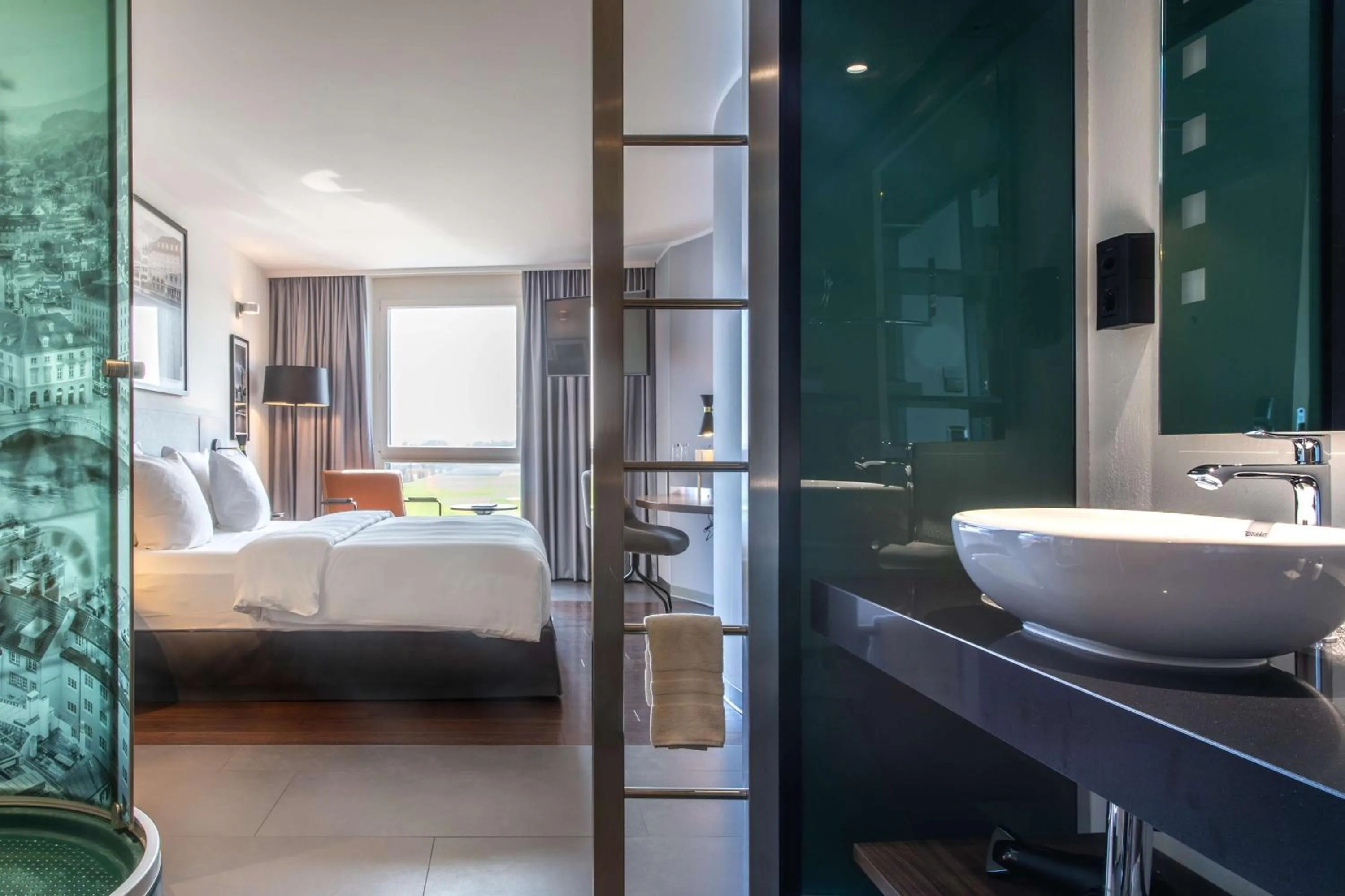 Bathroom, Bed in Radisson Hotel Zurich Airport