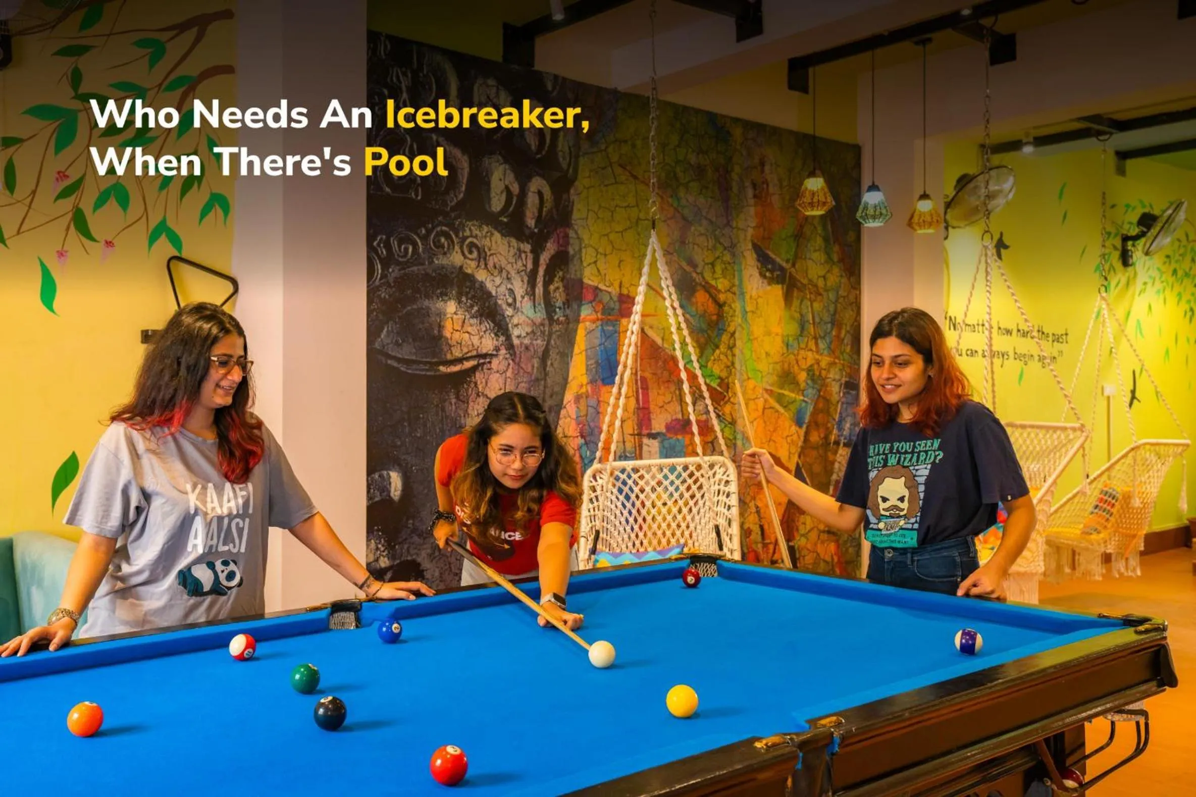 Seating area in goSTOPS Rishikesh, Lakshman Jhula