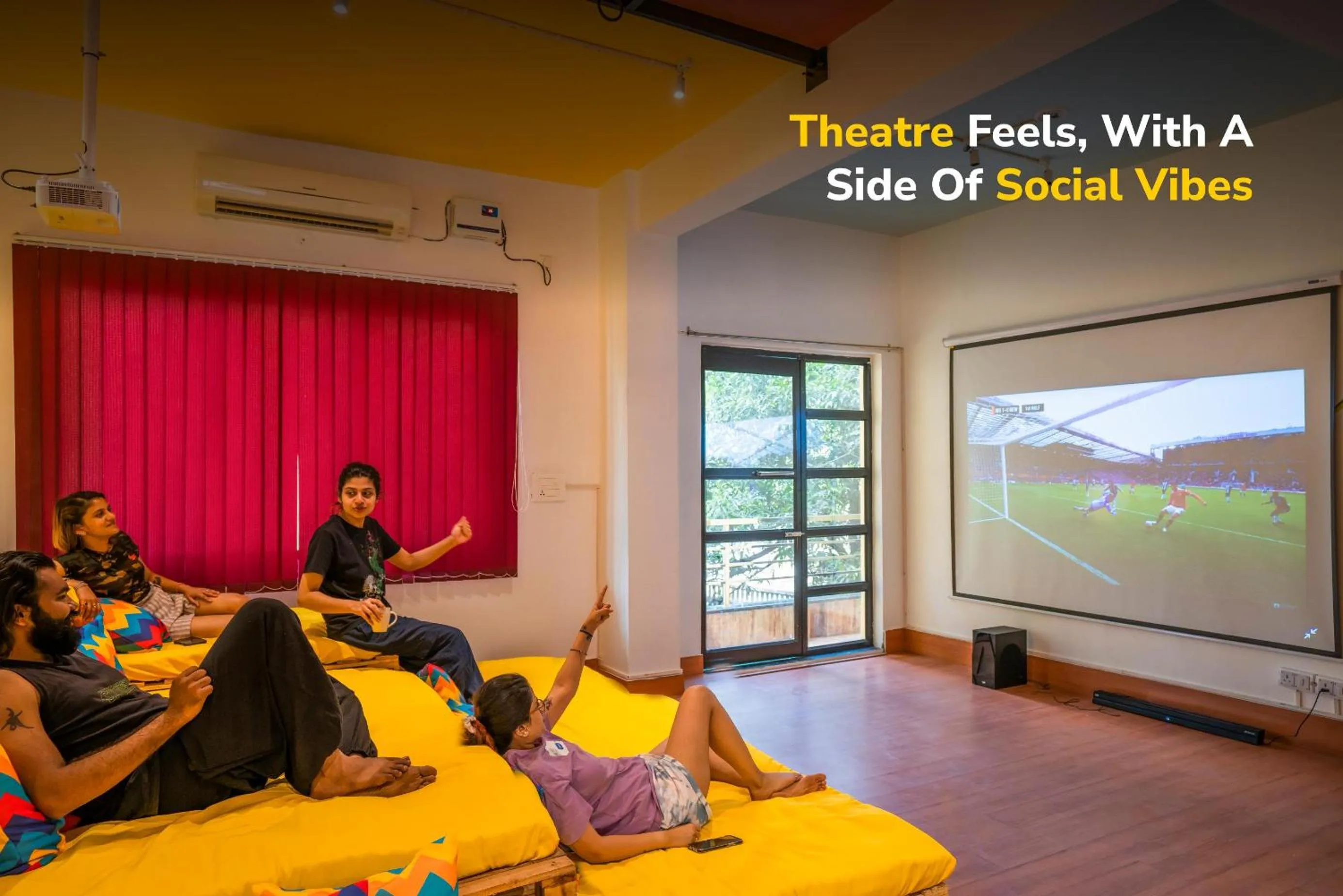 Seating area in goSTOPS Rishikesh, Lakshman Jhula