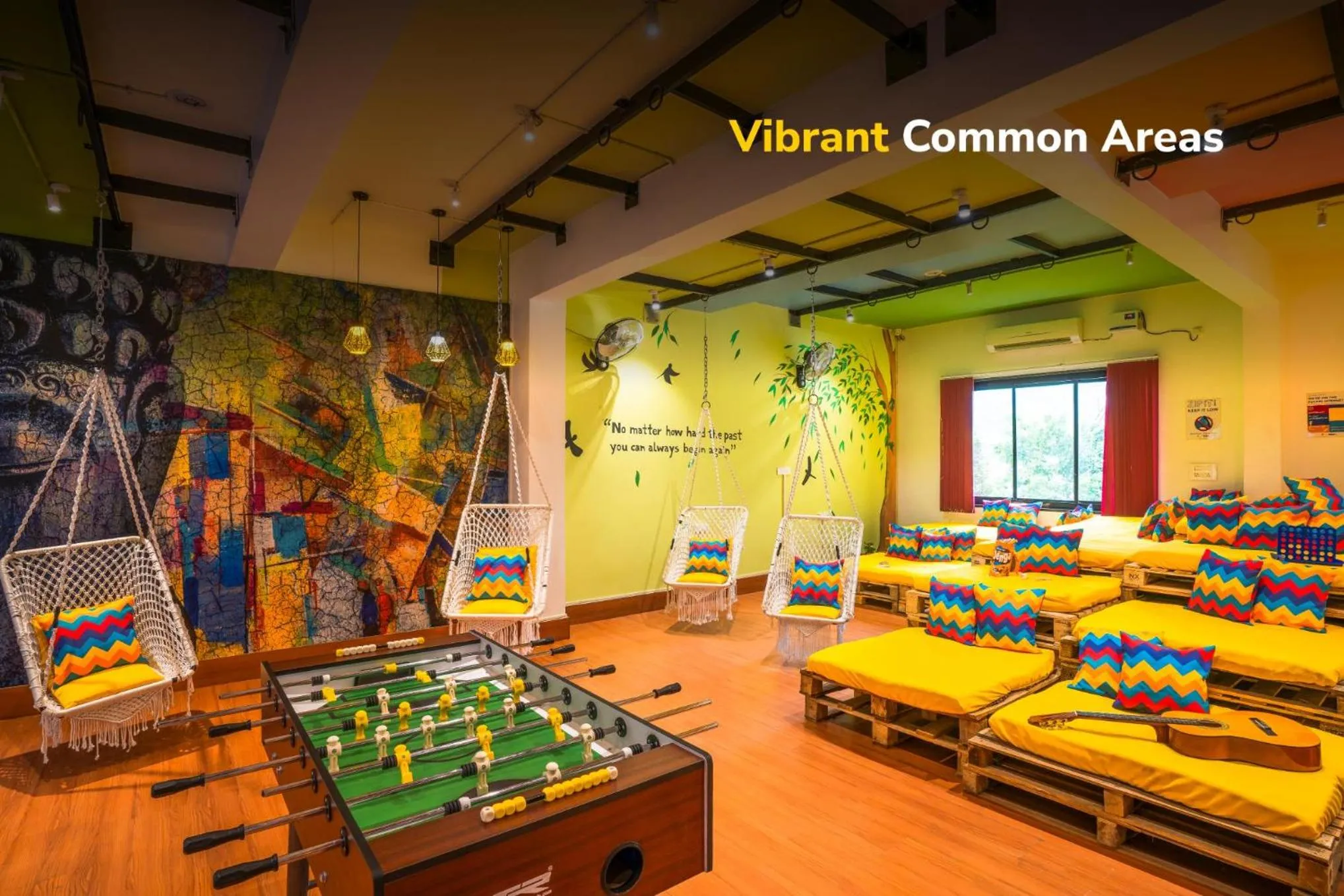 Seating area in goSTOPS Rishikesh, Lakshman Jhula