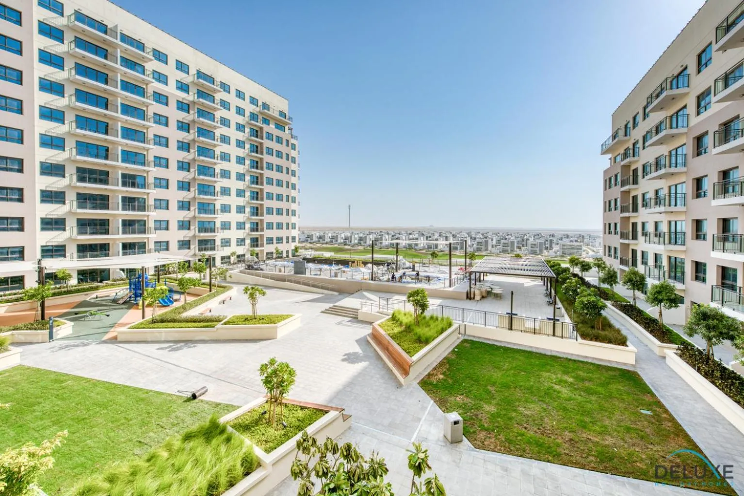 Property building in Community Living 2BR Close to Emirates Golf Club, Golf Views A, Madinat Al Mataar by Deluxe Holiday Homes
