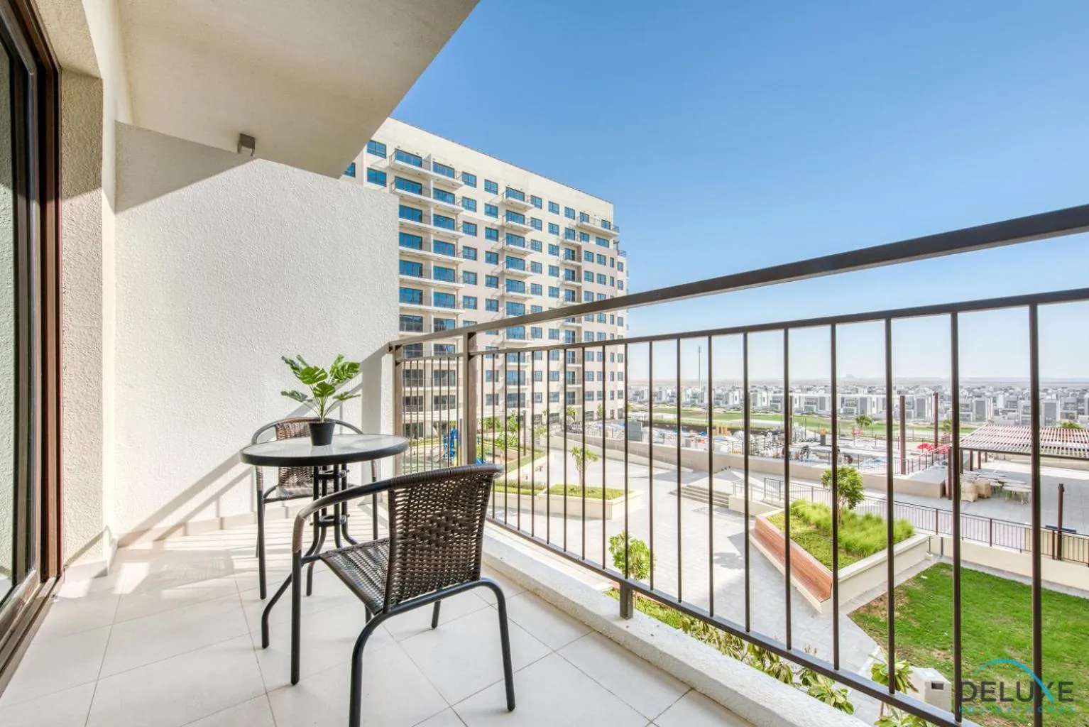 Balcony/Terrace in Community Living 2BR Close to Emirates Golf Club, Golf Views A, Madinat Al Mataar by Deluxe Holiday Homes