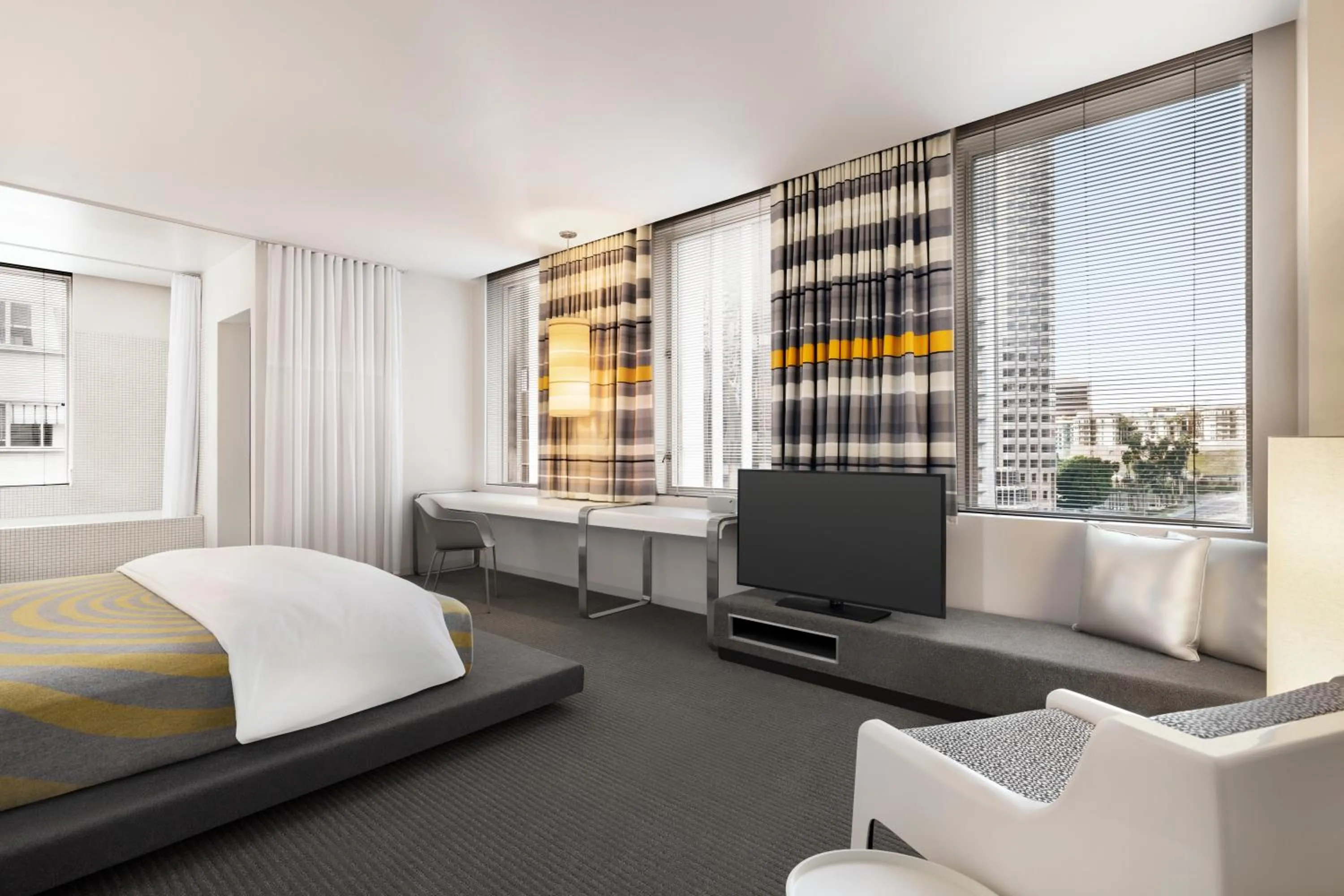 Bathroom, Bed in The Delphi Downtown LA