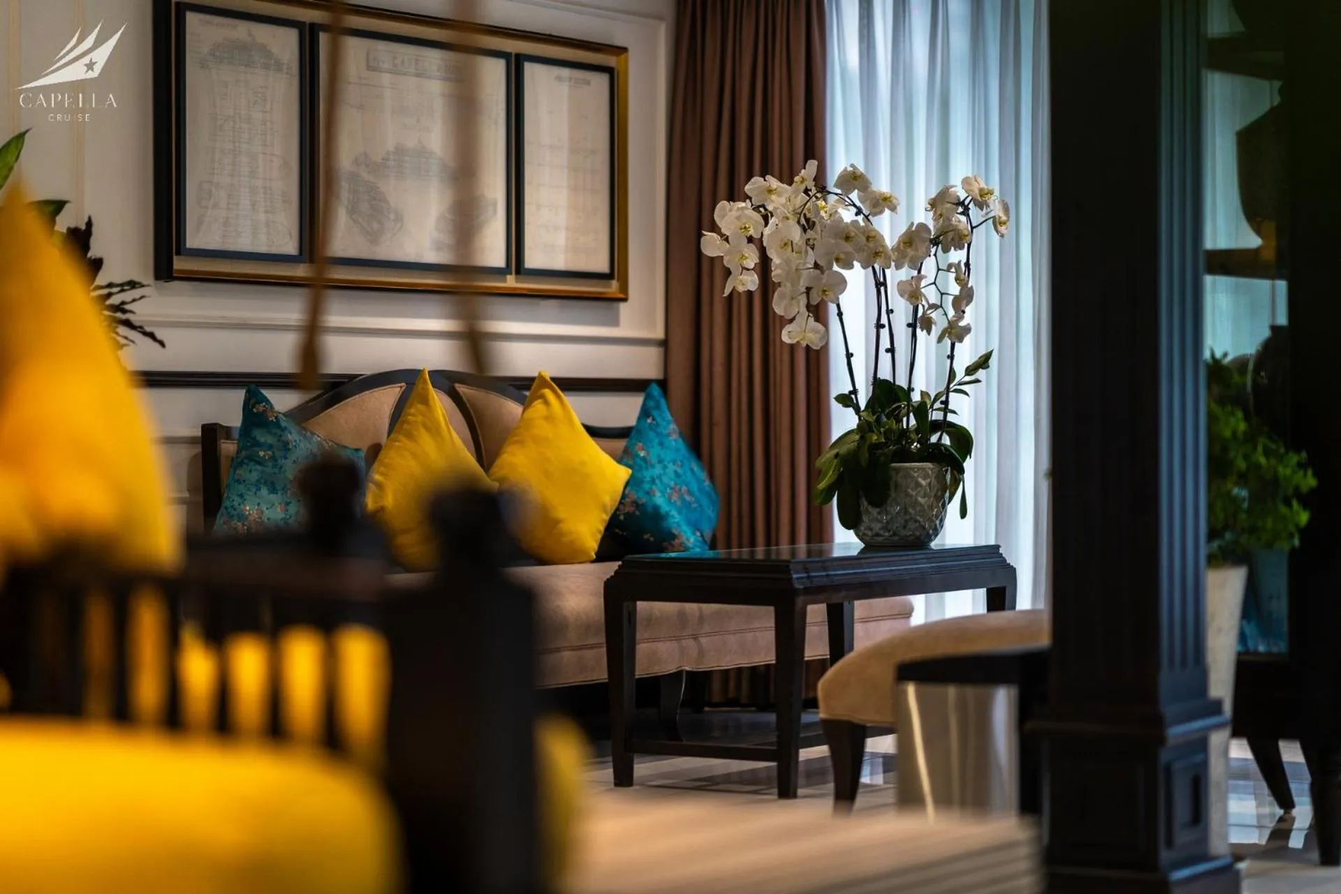 Seating area in Halong Capella Cruise - Member of Lyra cruise collection