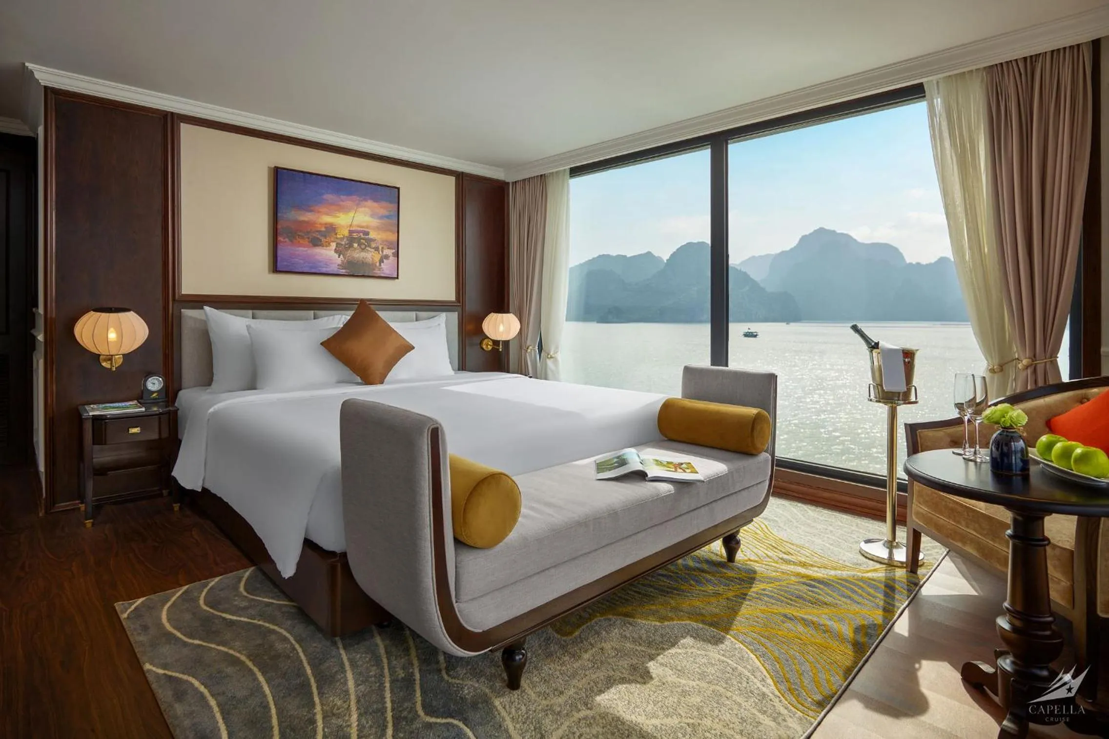 Photo of the whole room, Bed in Halong Capella Cruise - Member of Lyra cruise collection