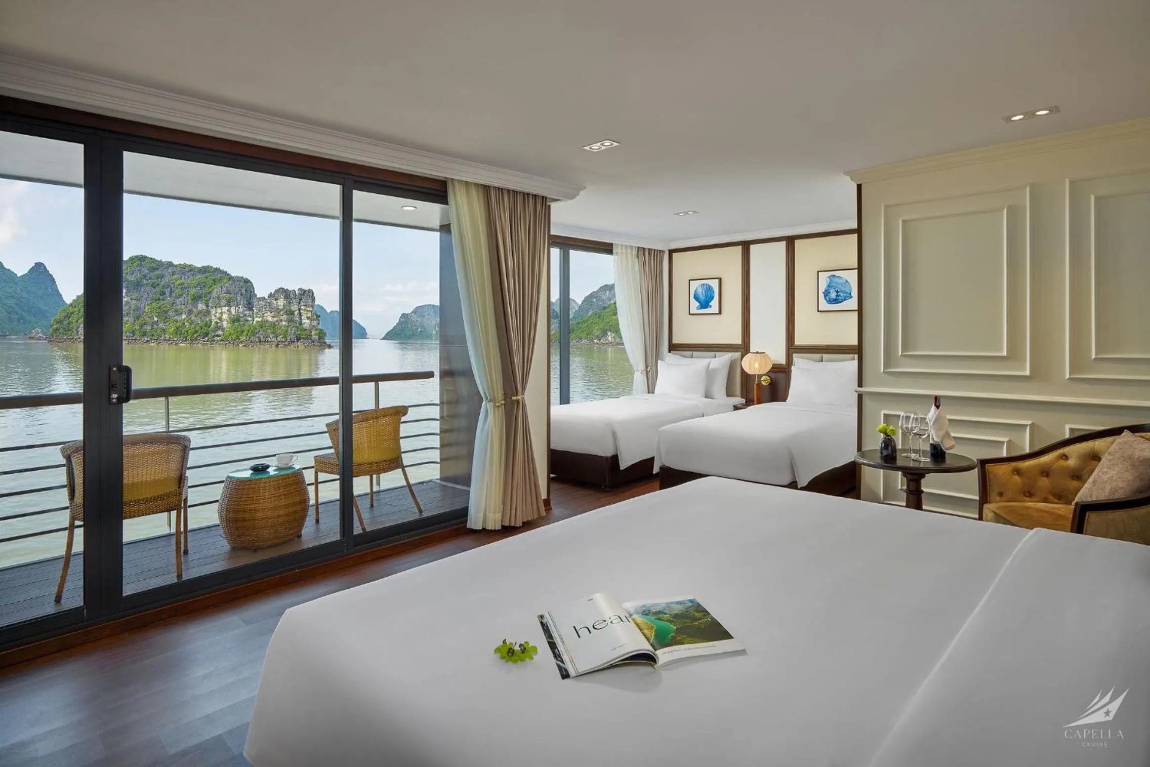 View (from property/room), Bed in Halong Capella Cruise - Member of Lyra cruise collection