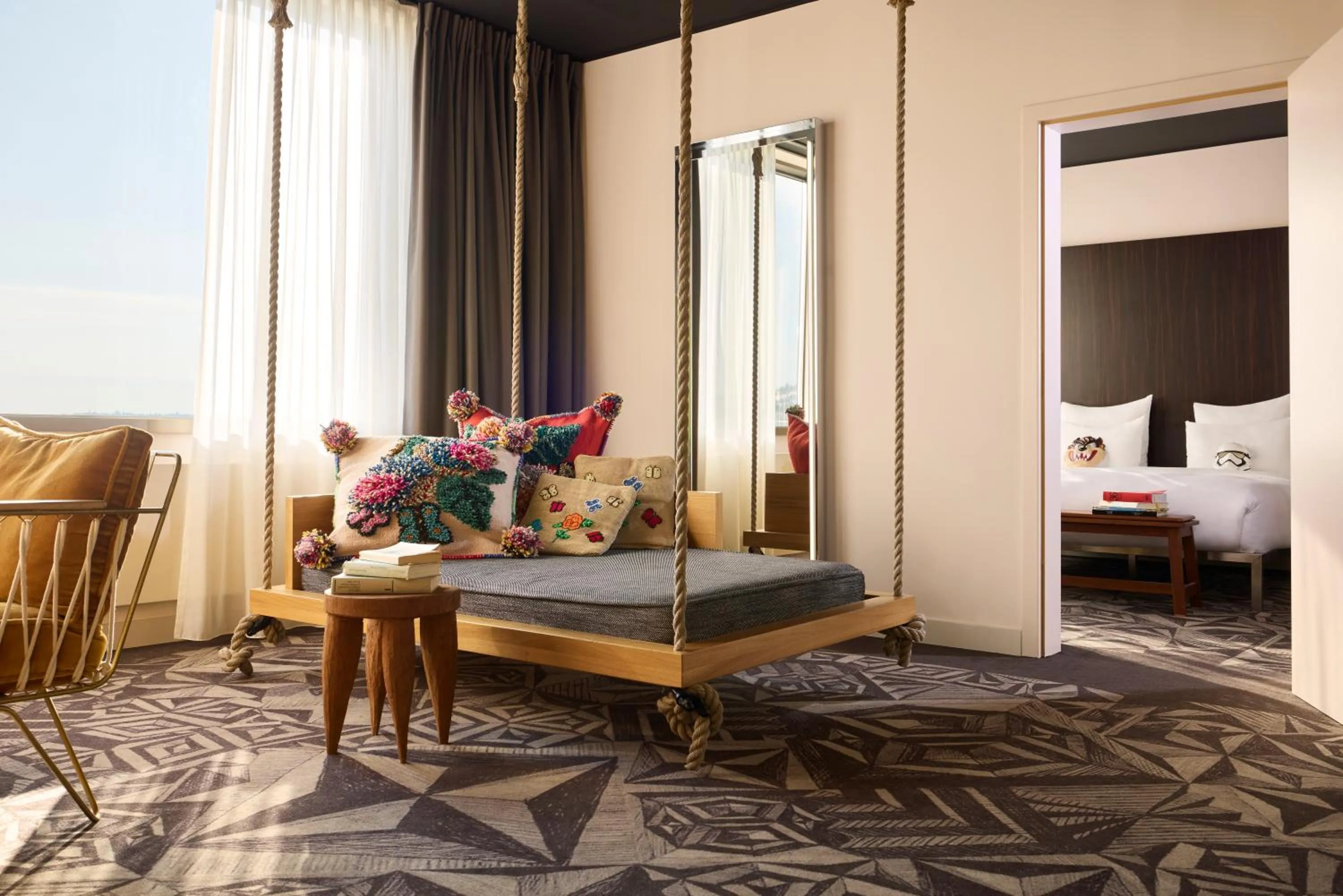 Living room, Bed in Mama Shelter Prague