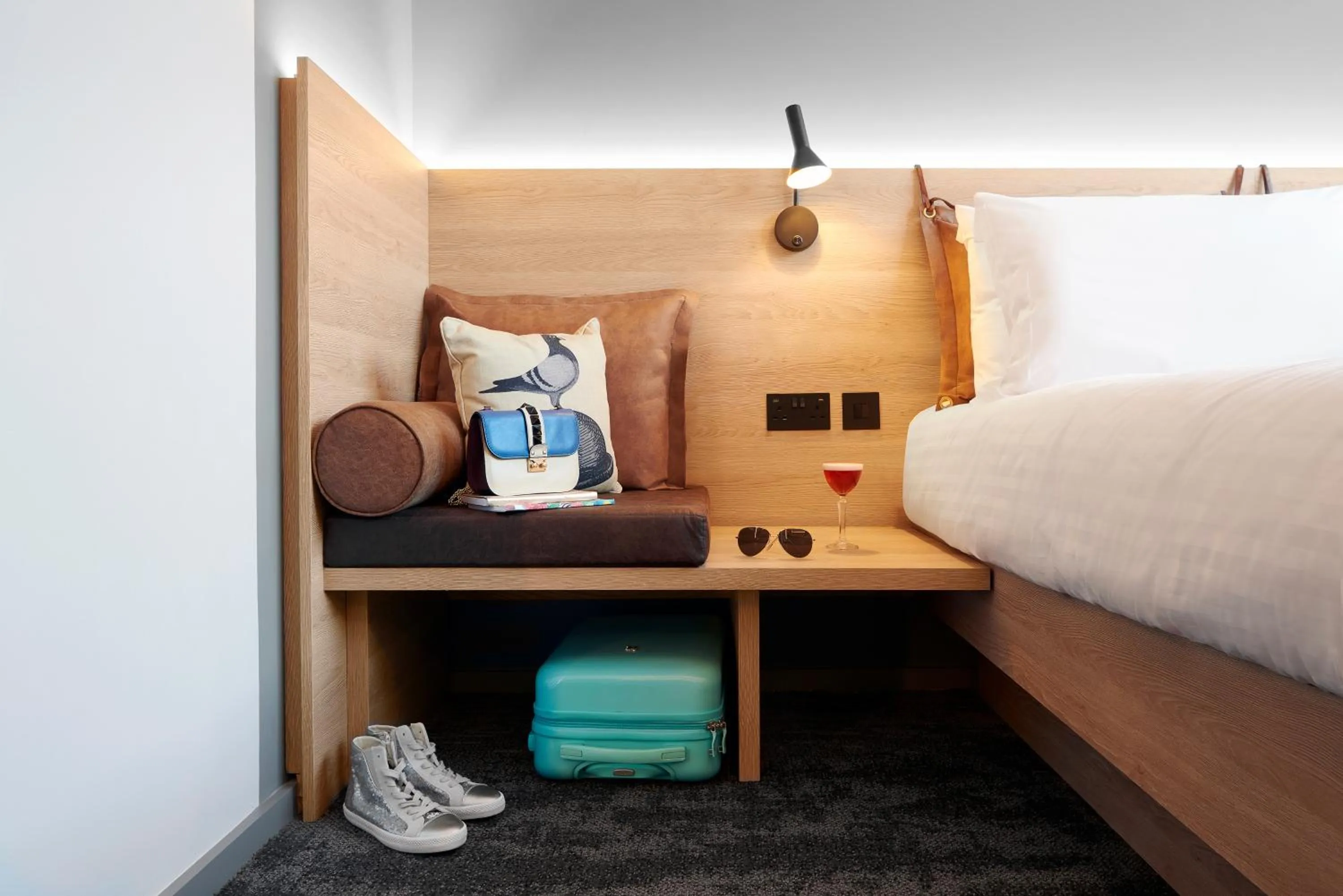 Seating area, Bed in Moxy Manchester City