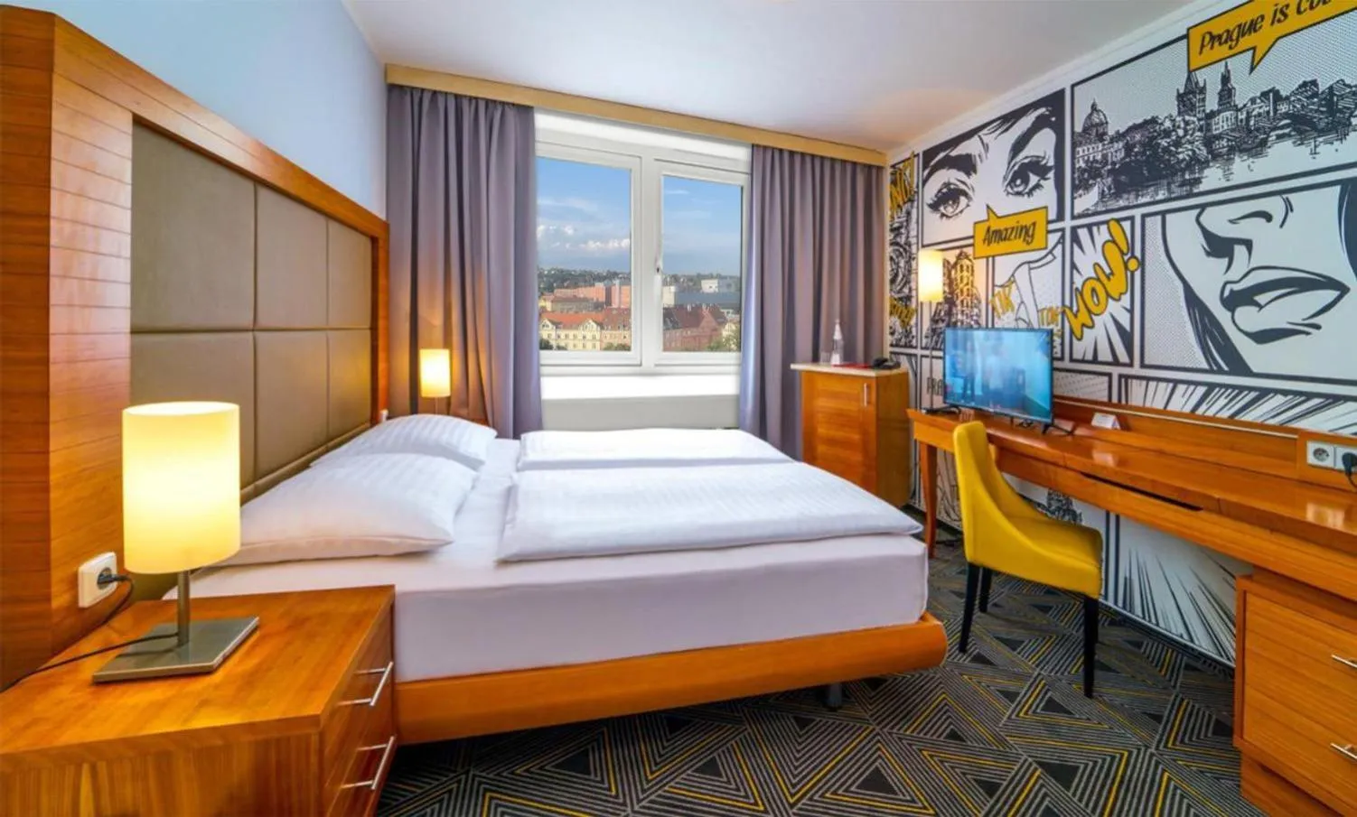 View (from property/room), Bed in Hotel Uno Prague