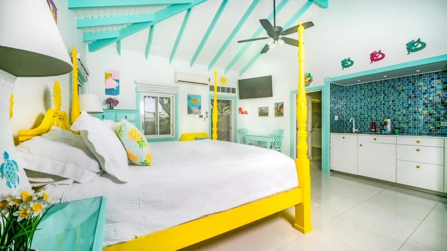 Bed in Mary's Boon Beach Resort & Spa