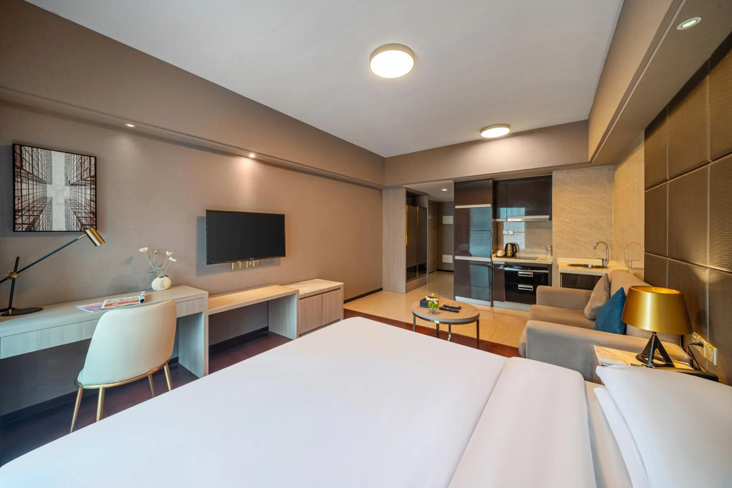Living room, Bed in Foshan Poltton International Serviced Apartment