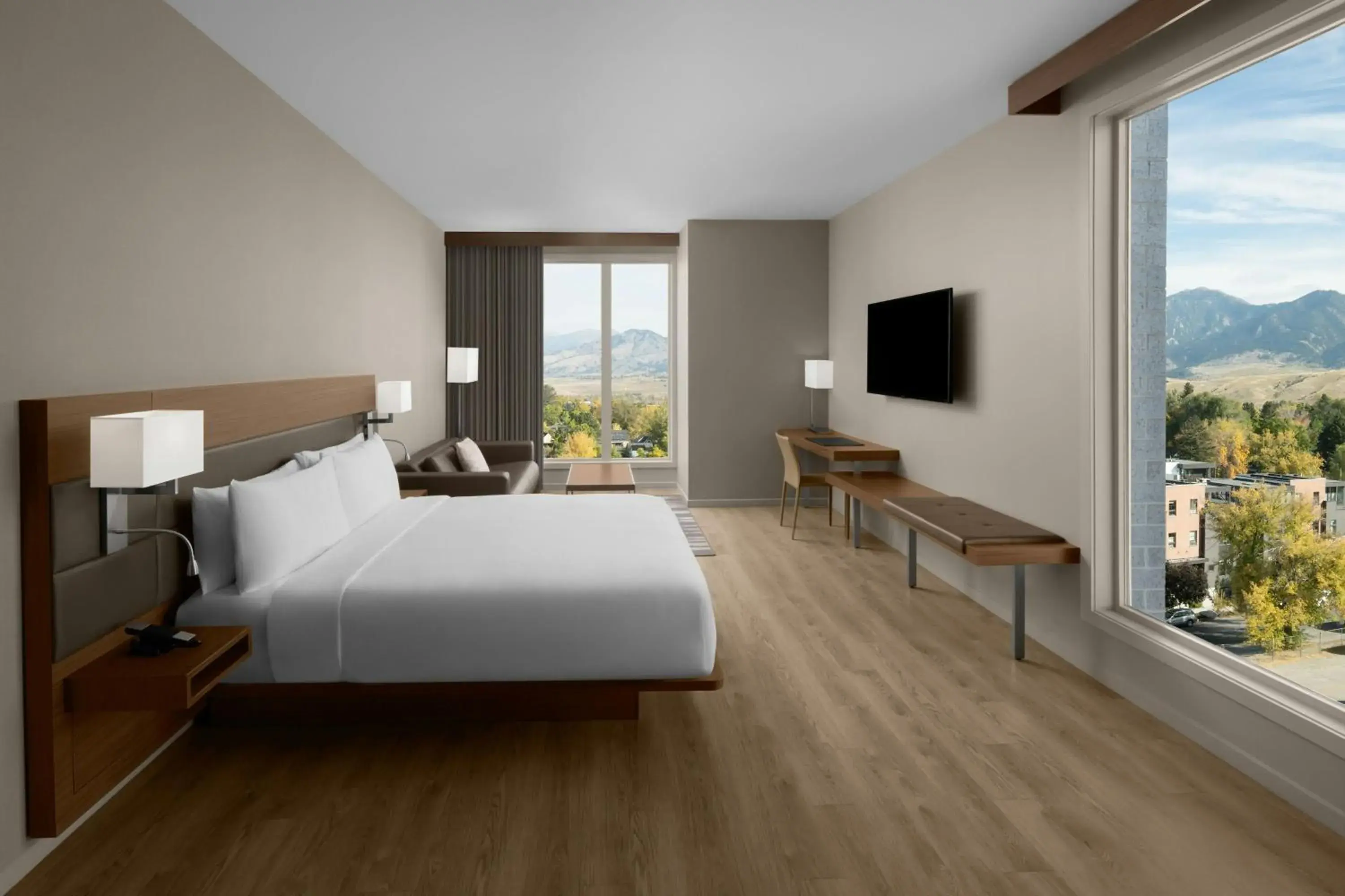 Guest Room with One King Bed and Mountain View - High Floor - Hearing Accessible in AC Hotel by Marriott Bozeman Downtown Guest Room with One King Bed and Mountain View - High Floor - Hearing Accessible in AC Hotel by Marriott Bozeman Downtown